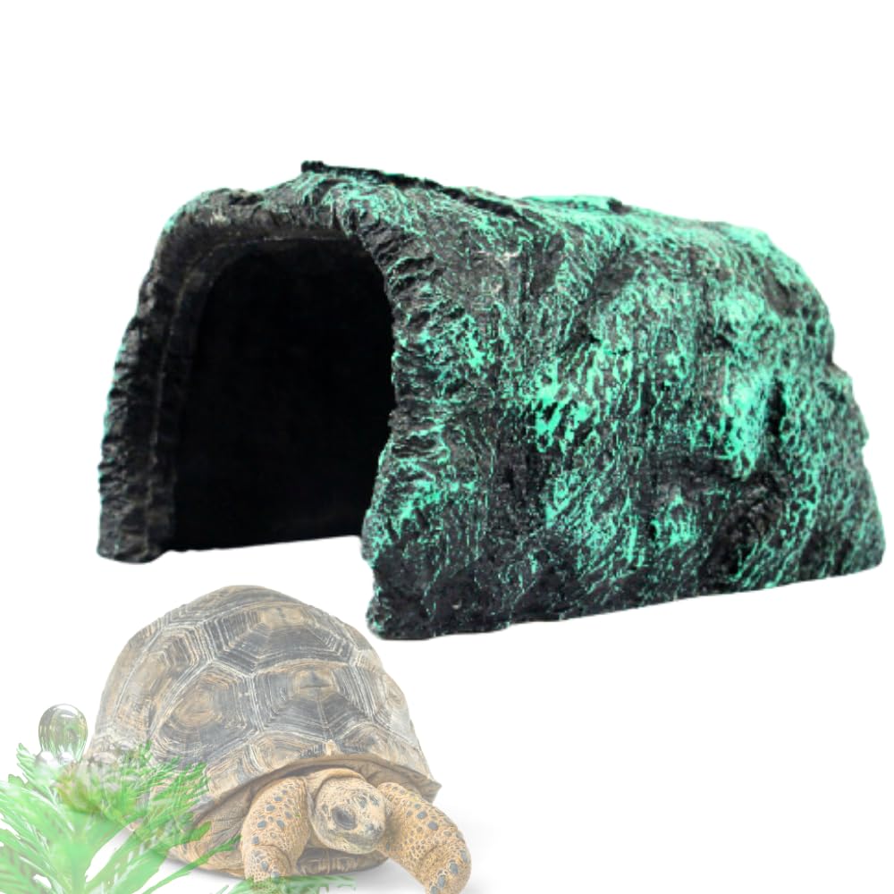 【送料無料】Tropchou シェルター 隠れ家 爬虫類 亀 ヘビ トカゲ ヤモリ 水陸両用 大きい ロング 約21×15×10cm 色：グリーン