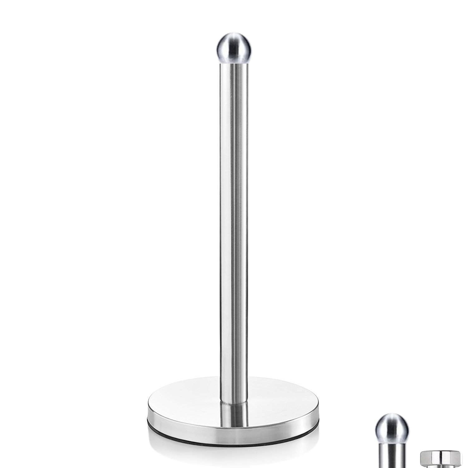 【送料無料】キッチンペーパーホルダー 縦置き 滑り止め付 片手で切れる ステンレス製… 色：シルバー