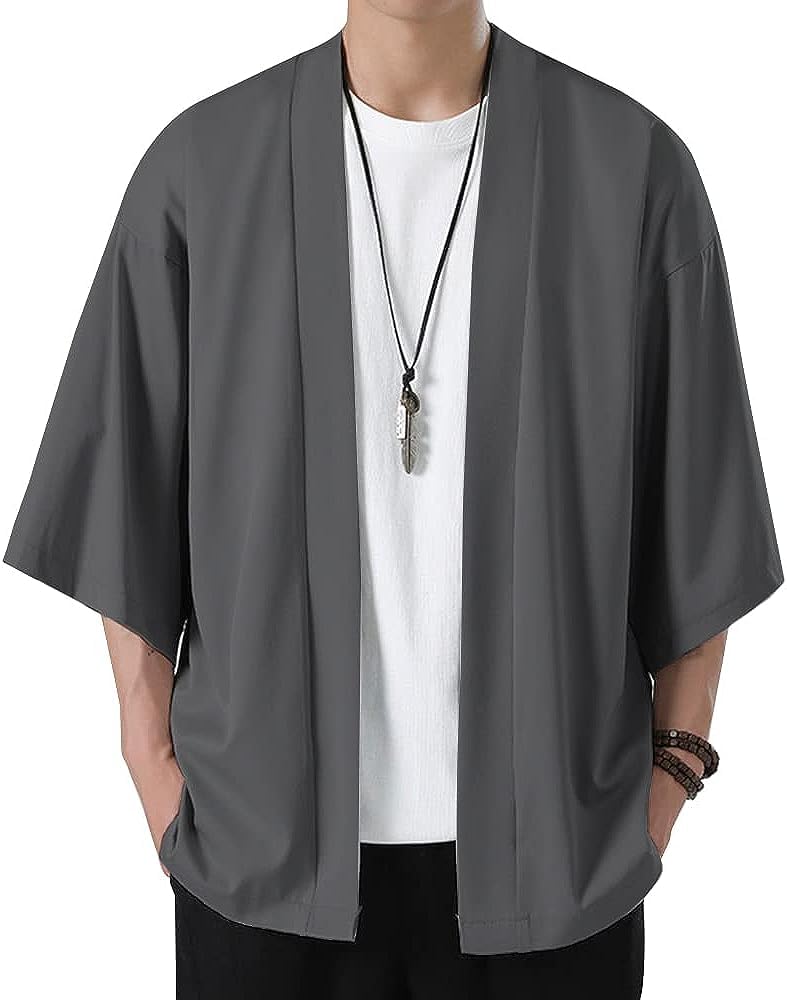 【送料無料】[enoco land] 和風 夏服 無地 メンズ 七分袖 羽織 カーディガン 涼しい カジュアル 軽量 ..