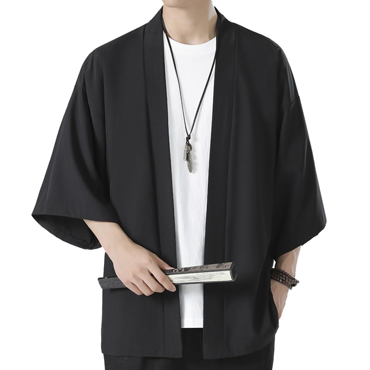 【送料無料】[enoco land] 和風 夏服 無地 メンズ 七分袖 羽織 カーディガン 涼しい カジュアル 軽量 ..