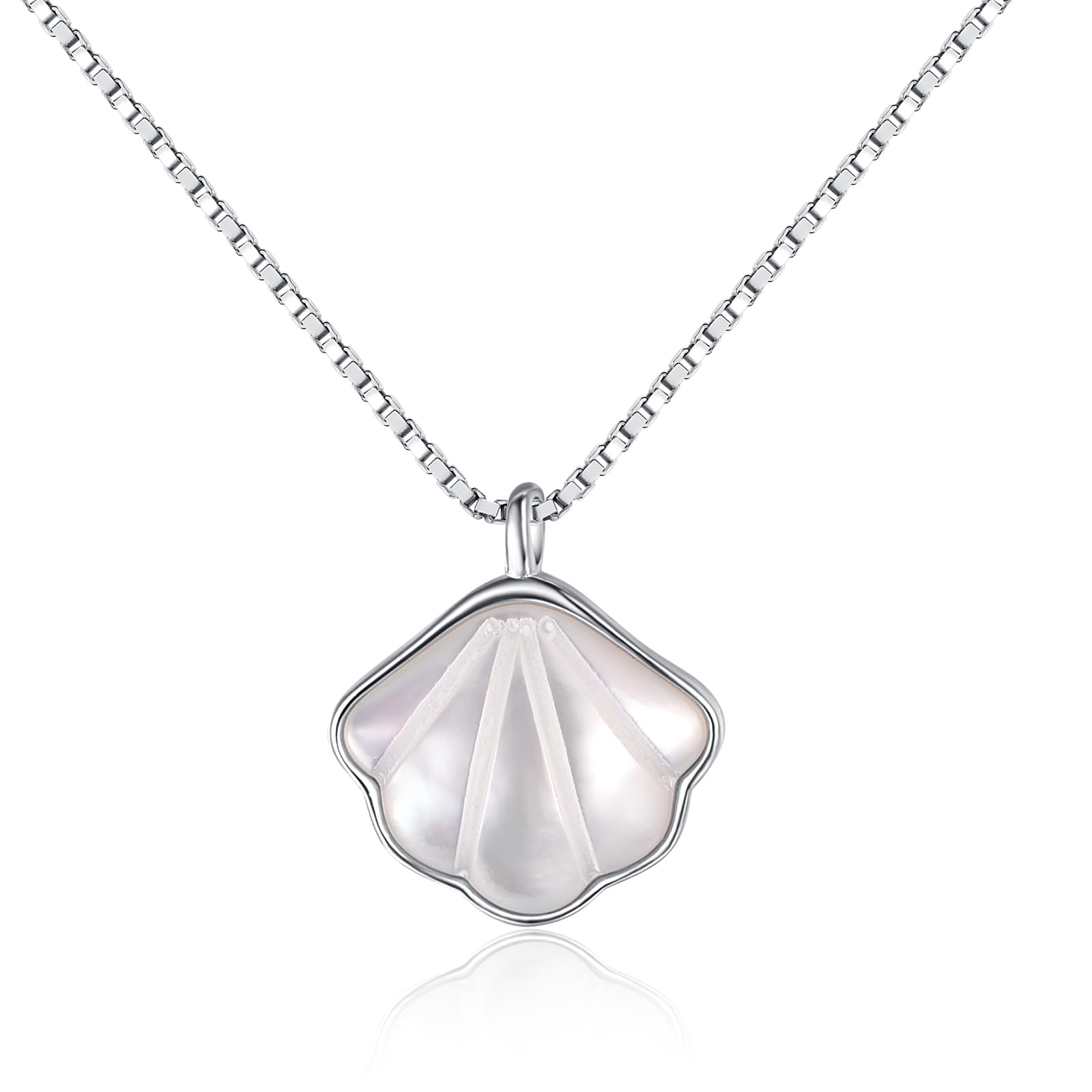 【送料無料】083BASE | 白貝ペンダント925シルバーネックレス・エレガントなロングチェーン