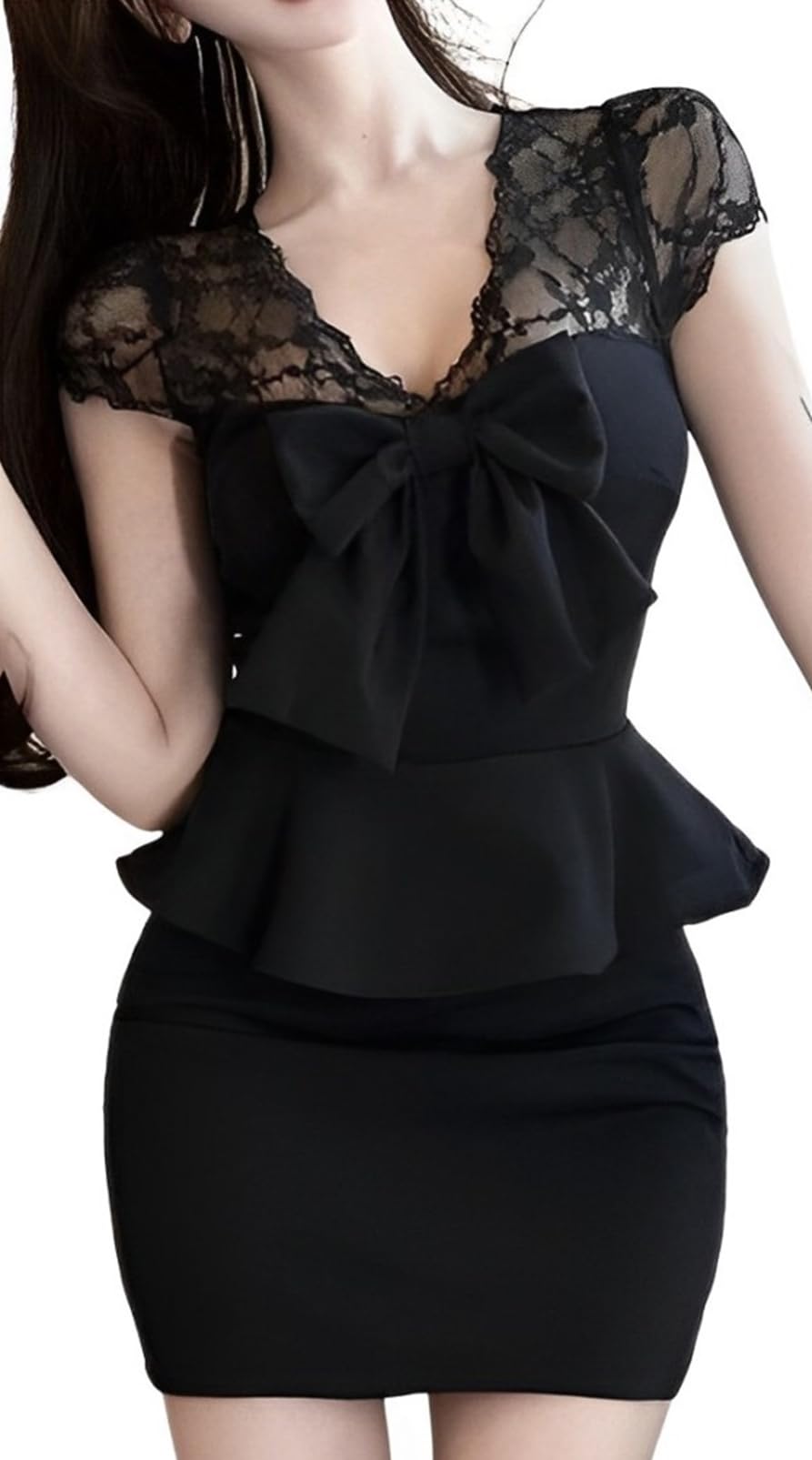 【送料無料】[トーアソーア] ワンピース レディース ミニ 丈 タイト ペプラム レース 切替 ビッグ リボ..