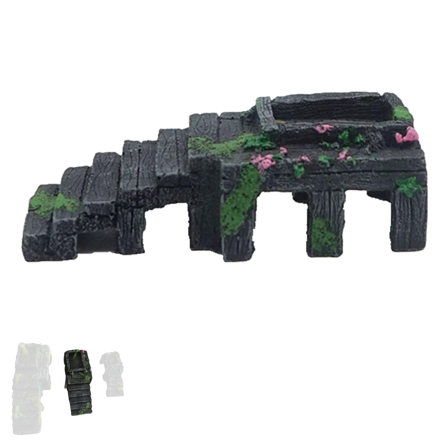 【送料無料】シェルター 【階段】 浮き島 爬虫類 両生類 カメ レオパ 日光浴 隠れ家 水槽 陸地 足場 テラリウム 色：ブラック