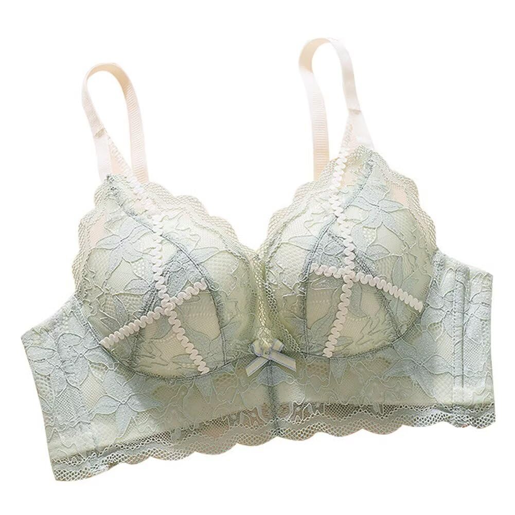 【送料無料】[Quntum A.E] 盛りブラ 極厚パッド 5cmアップ ノンワイヤー ブラジャー 寄せる レース セクシーランジェリー 下厚カップ 脇高 ボリュームアップ 大きく見せる 色：グリーン、サイズ：S