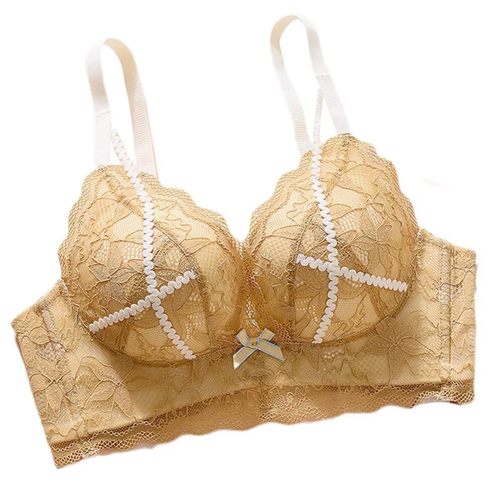 【送料無料】[Quntum A.E] 盛りブラ 極厚パッド 5cmアップ ノンワイヤー ブラジャー 寄せる レース セクシーランジェリー 下厚カップ 脇高 ボリュームアップ 大きく見せる 色：イエロー、サイズ：S