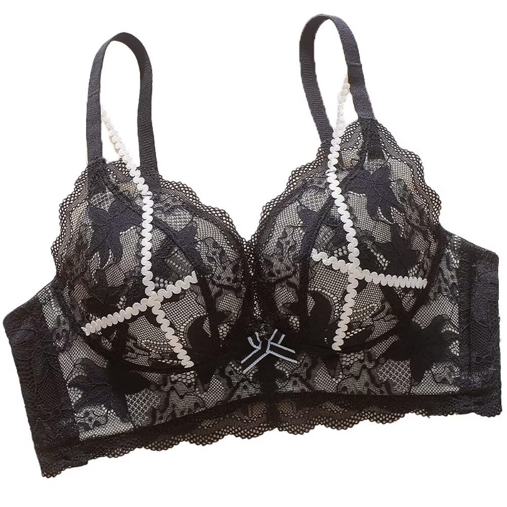 【送料無料】[Quntum A.E] 盛りブラ 極厚パッド 5cmアップ ノンワイヤー ブラジャー 寄せる レース セクシーランジェリー 下厚カップ 脇高 ボリュームアップ 大きく見せる 色：ブラック、サイズ：XL