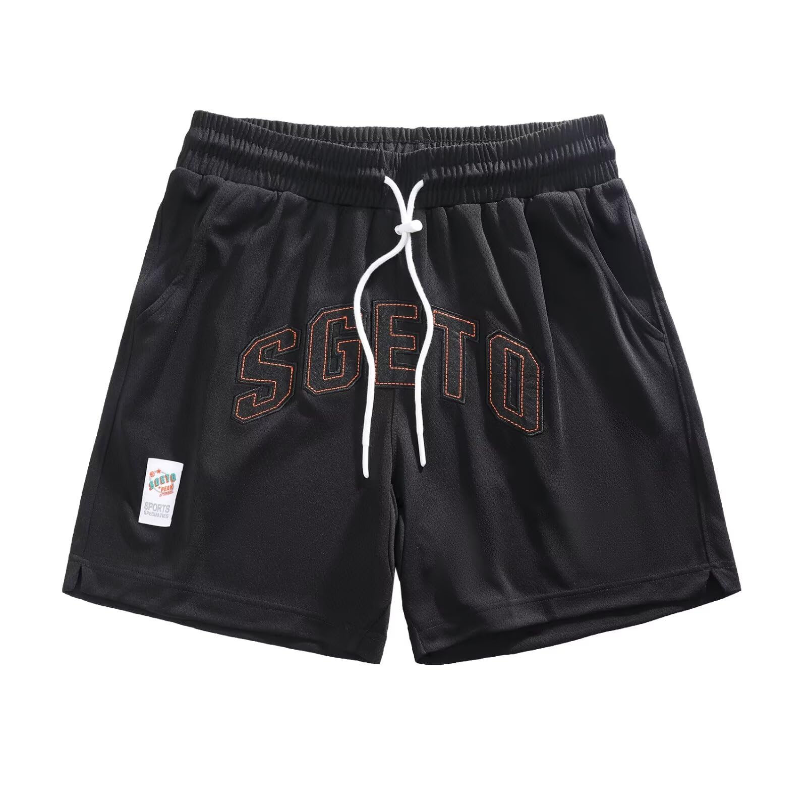 【送料無料】[ORBU] バスケットパンツ メンズ スポーツ アメリカン メッシュ に刺繍アルファベット 短パン 無地 シンプル ウェア ランニング トレーニング ショートパンツ ポケット付き ウエスト 調整可能 速乾 通気 色：ブラック（に刺繍）、サイズ：XL