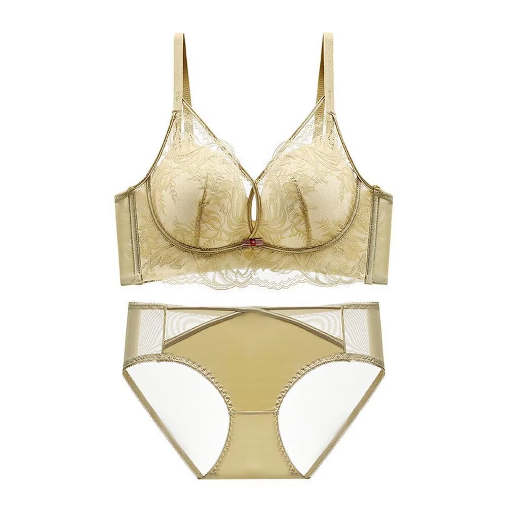 【送料無料】[Quntum A.E] 盛りブラ 極厚パッド入り 5cmUP ノンワイヤー フロントクロス 脇高ブラジャー 下厚カップ 寄せブラ レース 谷間メイク 美胸キープ 背中スッキリ セクシー 色：イエローセット、サイズ：XL