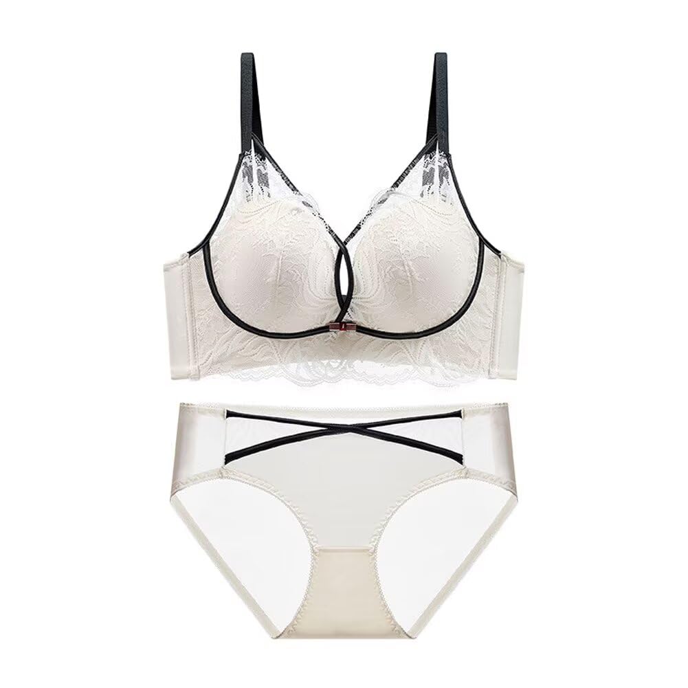 【送料無料】[Quntum A.E] 盛りブラ 極厚パッド入り 5cmUP ノンワイヤー フロントクロス 脇高ブラジャー 下厚カップ 寄せブラ レース 谷間メイク 美胸キープ 背中スッキリ セクシー 色：ホワイトセット、サイズ：XL