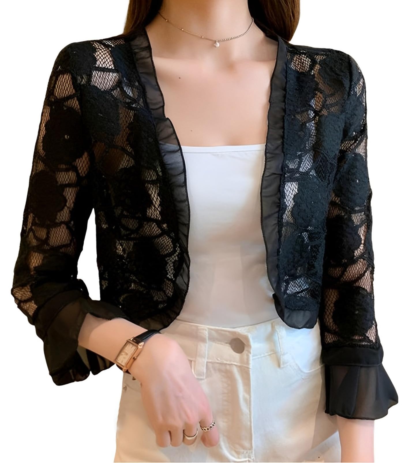 【送料無料】[トーアソーア] ボレロ レディース フォーマル 結婚式 レース フリル カーディガン 七分袖..