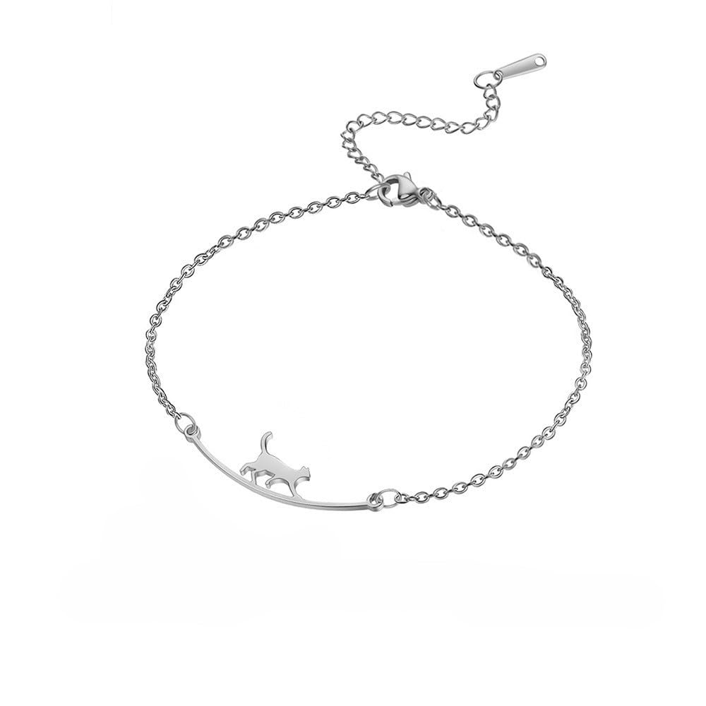 【送料無料】アンクレット レディース ゴールド 猫 肉球 ペンダント ステンレス 二連チェーン 足首 アクセサリー 可愛い プレゼント 色：シルバー、サイズ：20CM