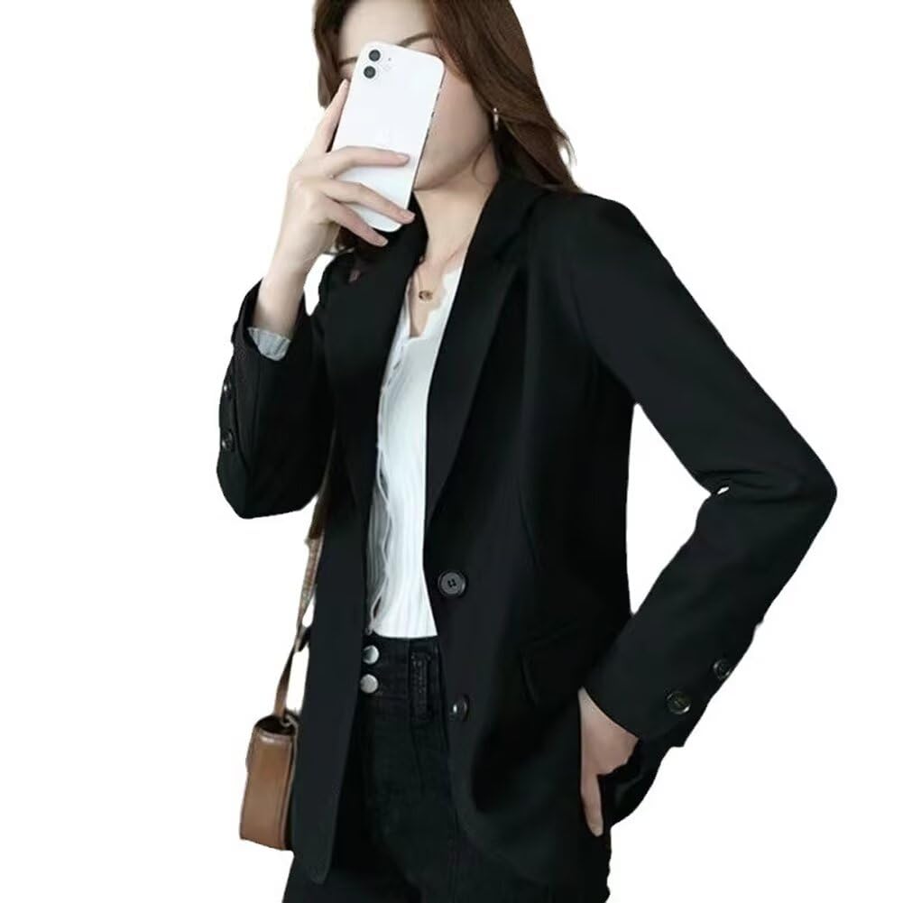 【送料無料】[Quntum A.E] テーラード ジャケット レディース ブレザー 2つボタン 長袖 シンプル きれいめ 大人 上品 エレガント オフィス カジュアル S～2XL 色：ブラック、サイズ：M