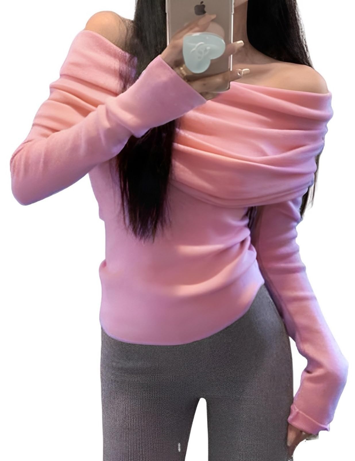 【送料無料】[toasoa] オフショルダー トップス 長袖 肩出し ニット レディース たっぷり ケープ 風 色：ピンク、サイズ：M