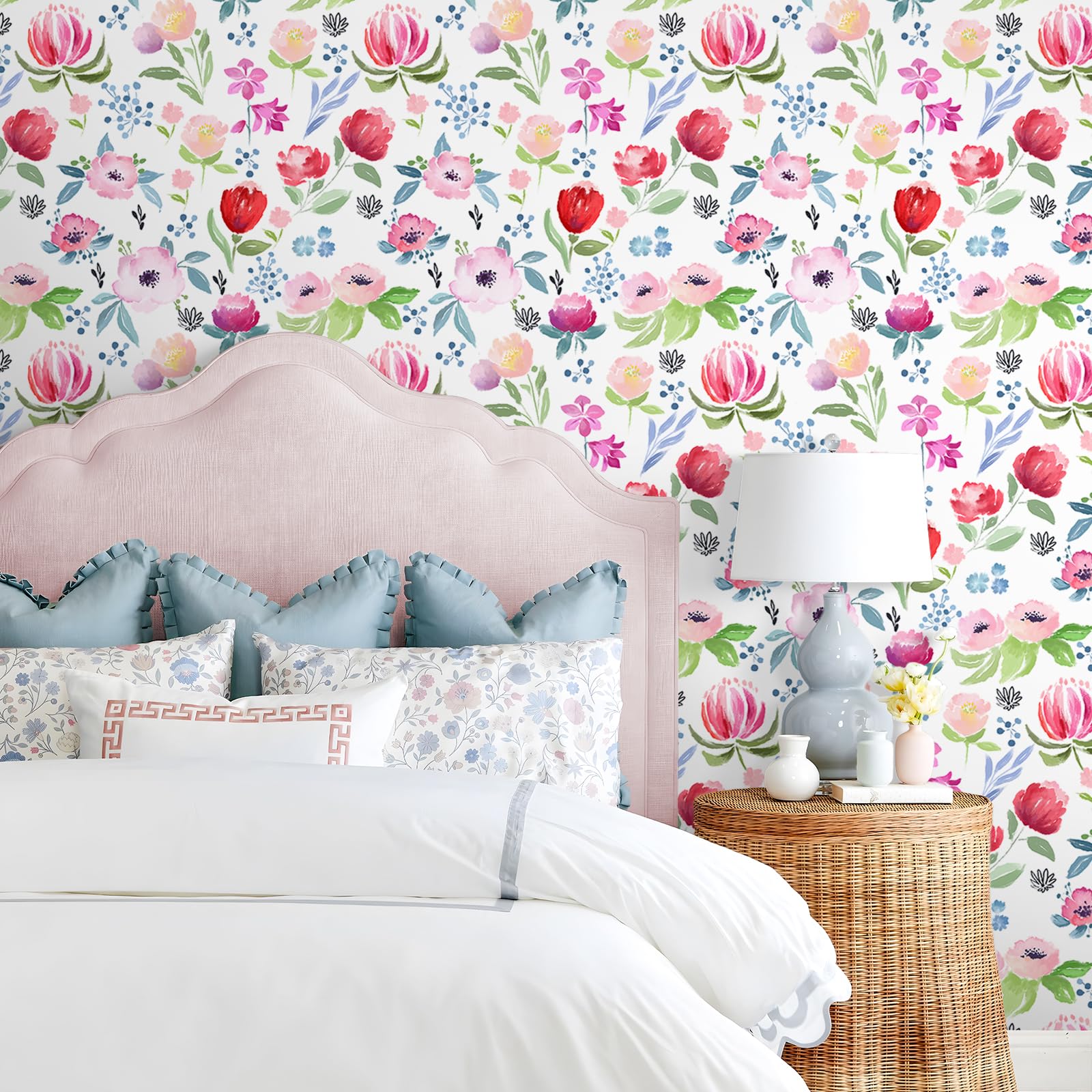 【送料無料】VEELIKE 壁紙 花柄 ピンク ボタニカル 貼るだけ壁紙 リメイクシート かべかみ シール クロス のりつき はがせる 防水 耐熱 カッティングシート ウォールステッカー リフォームシート ふすまに貼れる wallp 色：ピンク、赤、紫、サイズ：幅44.5 cm x 長さ3 m