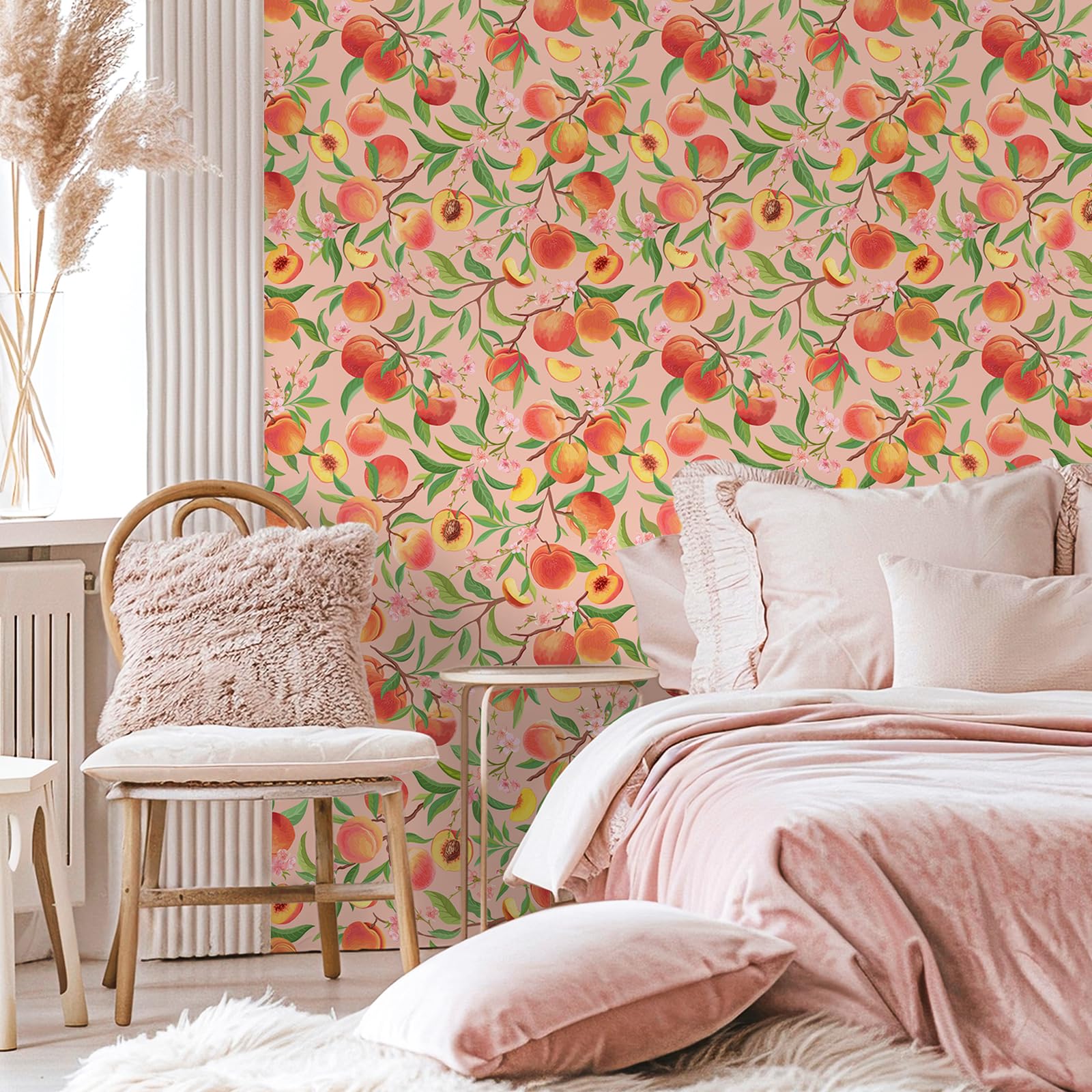 【送料無料】VEELIKE 壁紙シール リメイクシート ピンク かわいい桃 貼る カッティングシート ピンク ふすまに貼れる 剥がせる壁紙 貼るだけかべかみ のりつき クロス 襖張り替え自分で簡単 防水 耐熱 厚手 色：淡いピンク、オレンジレッド、サイズ：幅44.5 cm x 長さ3 m