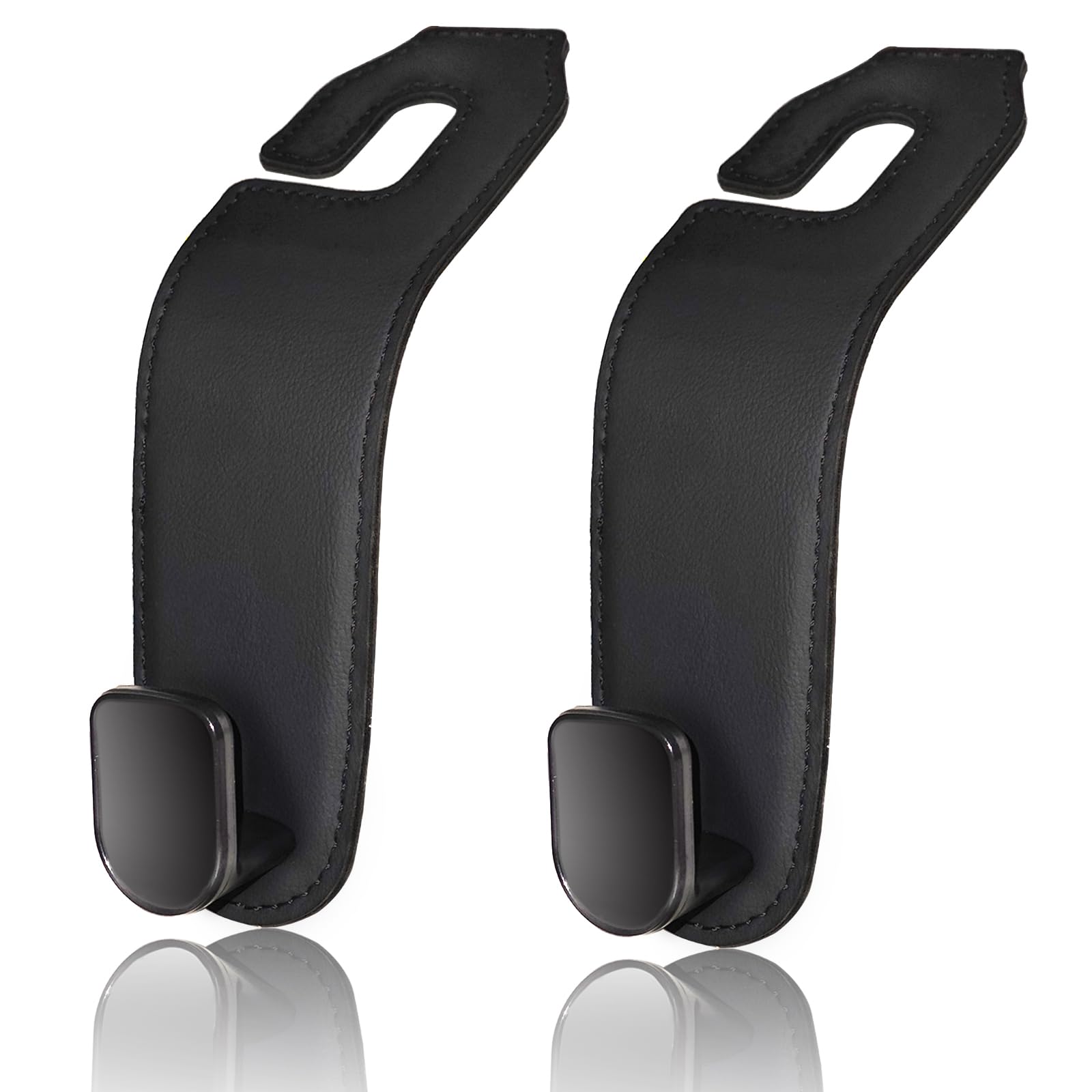 【送料無料】ヘッドレスト フック 車用フック 2個セットカー用品 車 収納 耐荷重強い シートの前面/後面どちらも可 買い物袋 ビジネスバック カーアクセサリー 革製 便利グッズ (ブラック) 色：ブラック