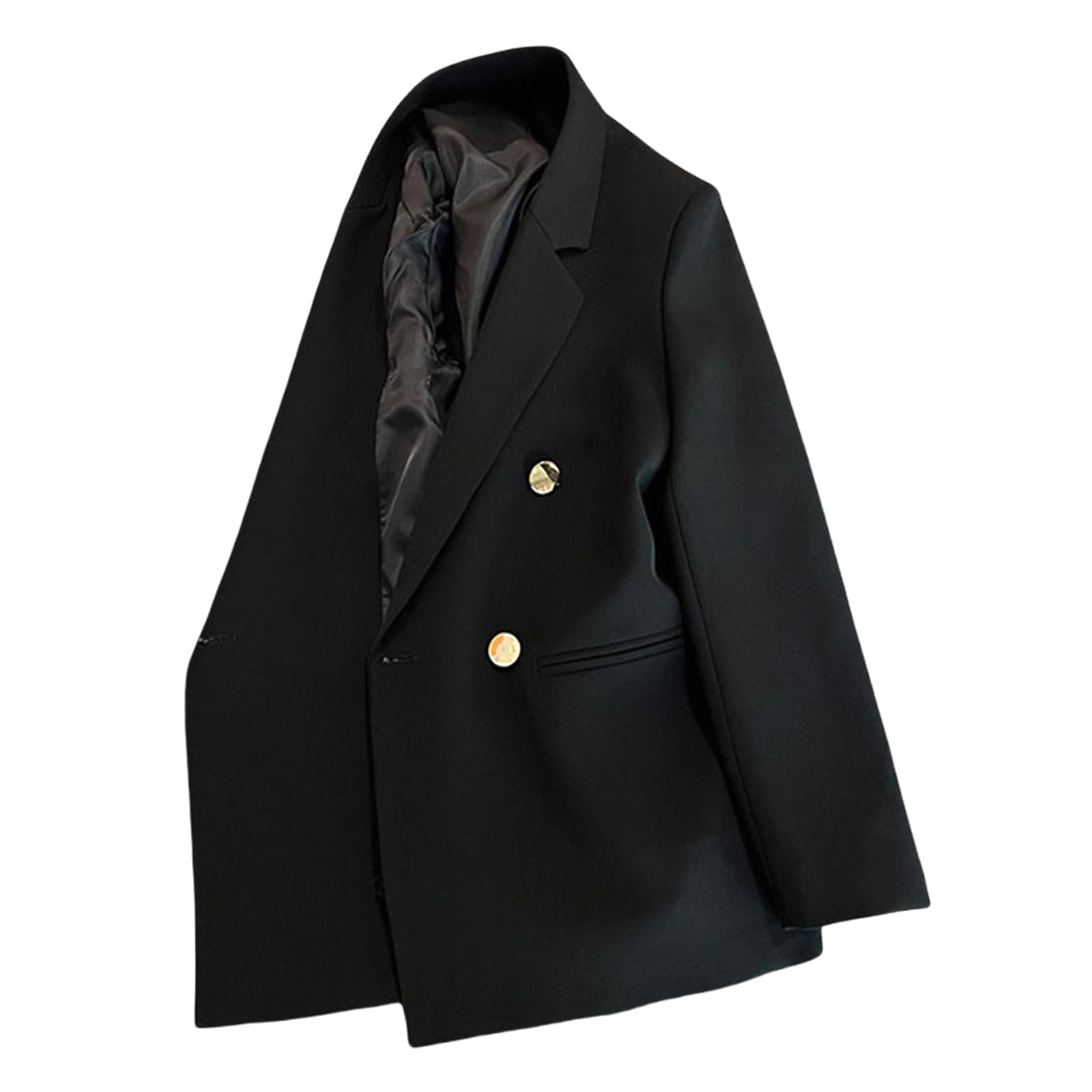 【送料無料】[TeMibery Lyric] ジャケット レディース 大きいサイズ コート カジュアル 体型カバー 上品 着痩せ ゆったり 春 秋 冬 長袖 トップス アウター おしゃれ vネック オフィス ビジネス 薄手 きれい 無地 ブレザー エレガント 色：ブラック、サイズ：Free Size