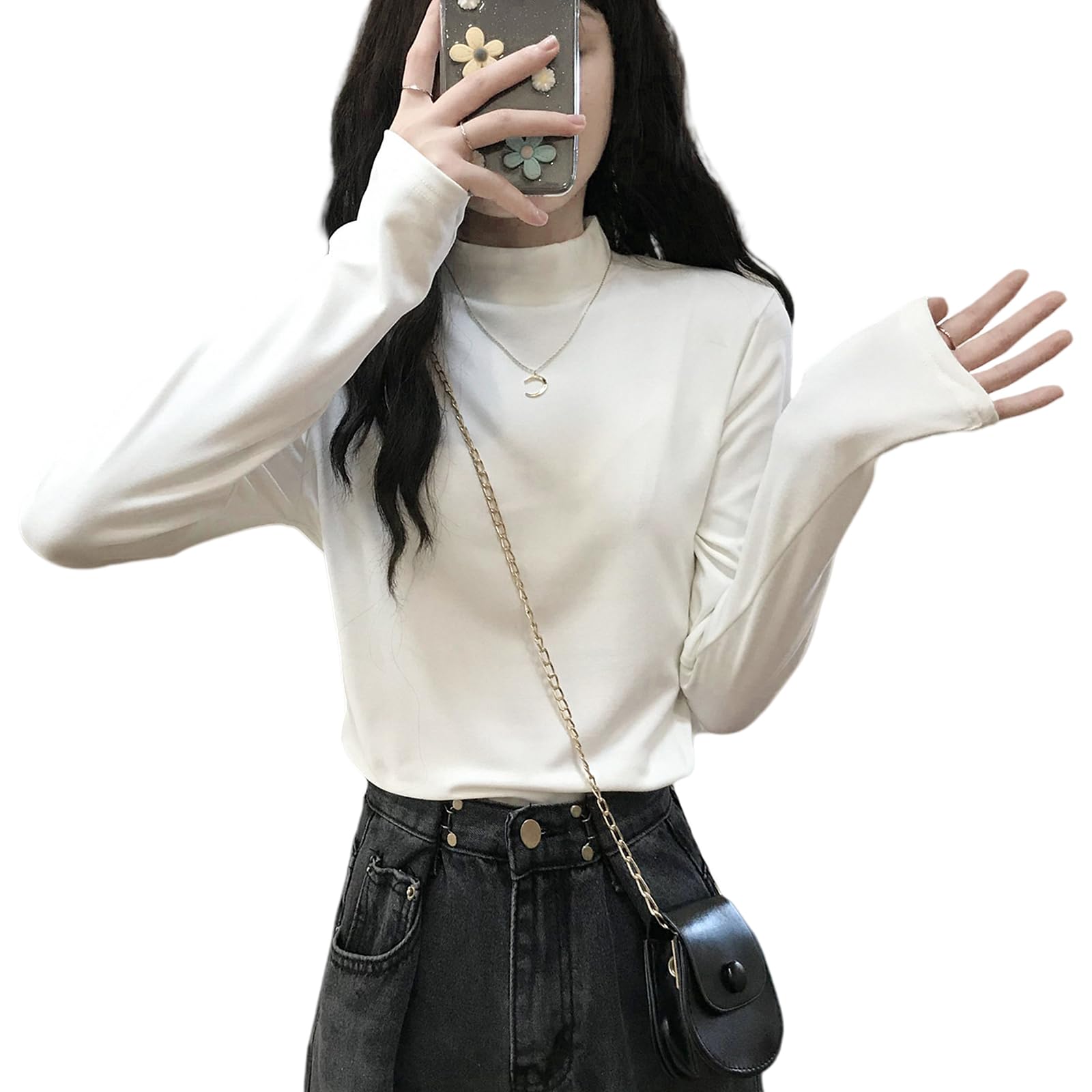 【送料無料】[Guooryvner] グオーリーブナー 長袖 Tシャツ レディース 春 秋 冬 無地 ハーフネック ト..