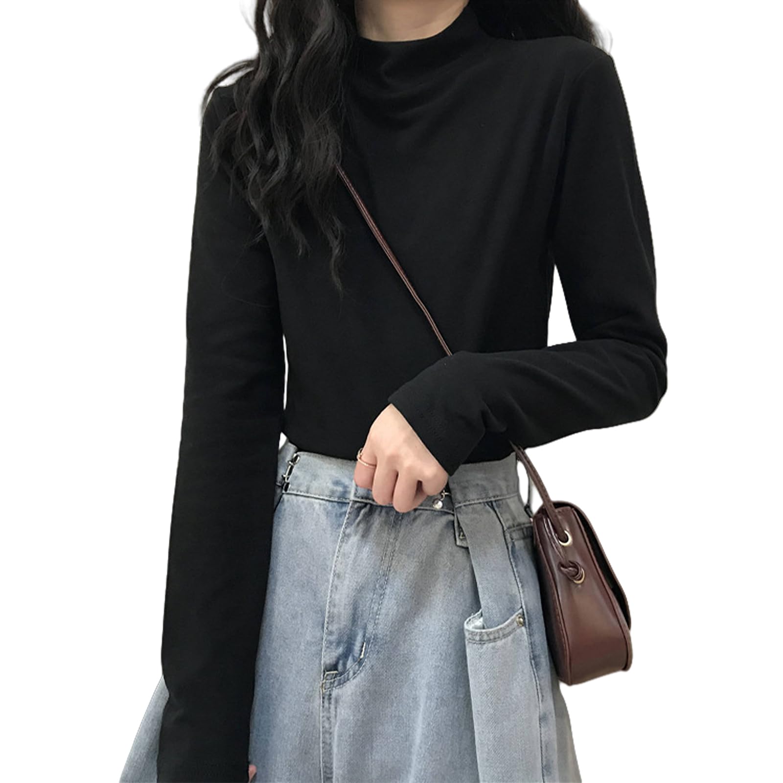 【送料無料】[Guooryvner] グオーリーブナー 長袖 Tシャツ レディース 春 秋 冬 無地 ハーフネック ト..