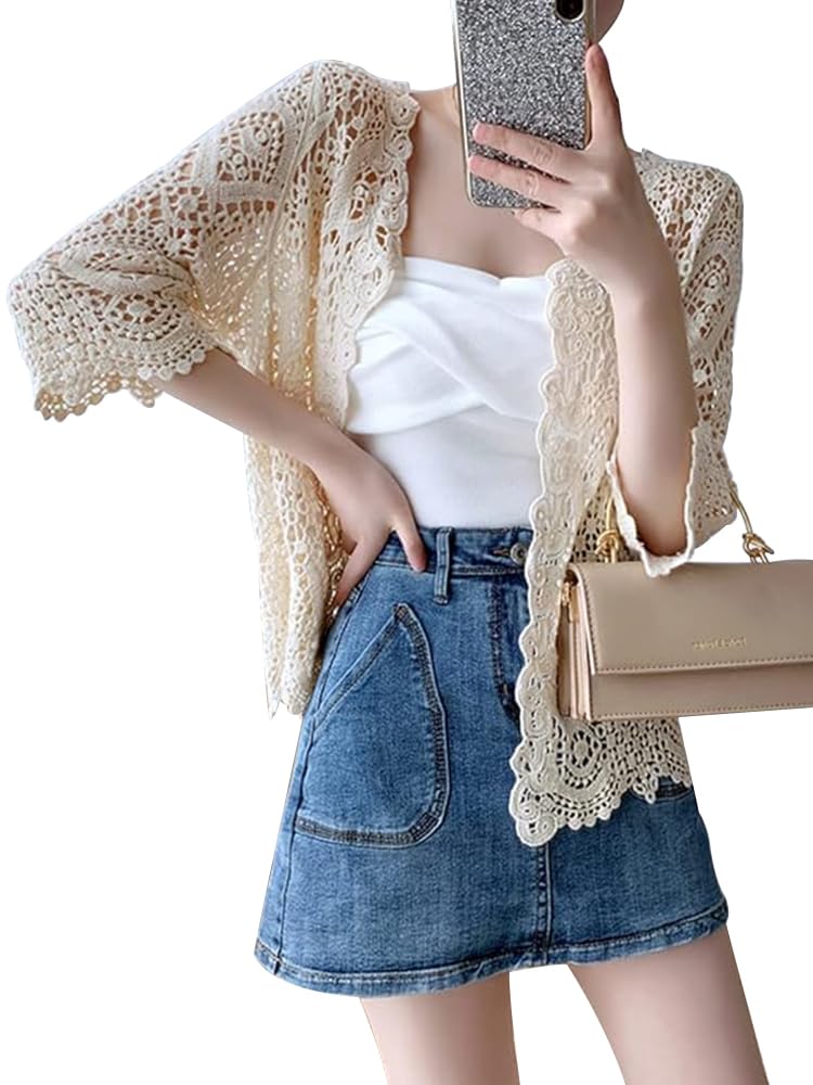 【送料無料】Wnodruke レース カーディガン レディース 七分袖 透かし彫り UV対策 冷房対策 可愛い 体..