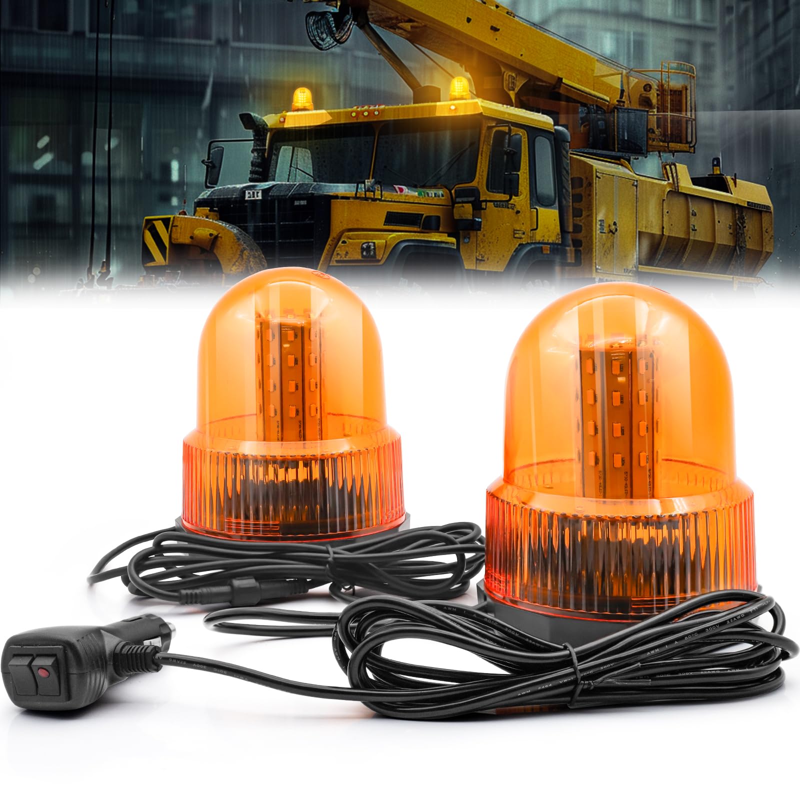 【送料無料】マグネットベース付き2 in 1アンバービーコンライト、建設車両用スイッチコントロール付き..