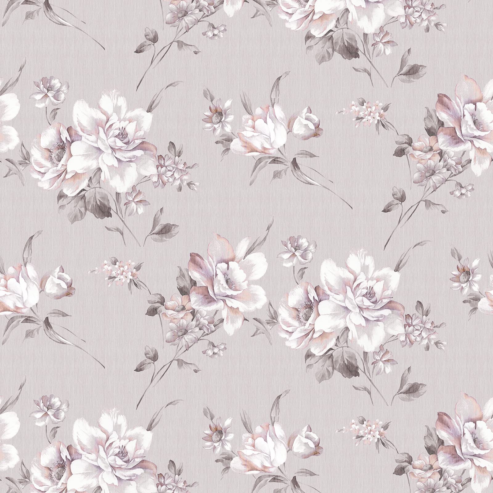 【送料無料】VaryFloral 壁紙シール リメイクシート 花柄 はがせる フラワー のり付き 貼りやすい 透けない 幅61cmx長さ3m ウォールステッカー 壁紙保護シート リフォーム 補修 カッティングシート ふすま紙 クロス 模様 色：グレーxピンク、サイズ：幅61 cm x 長さ3 m