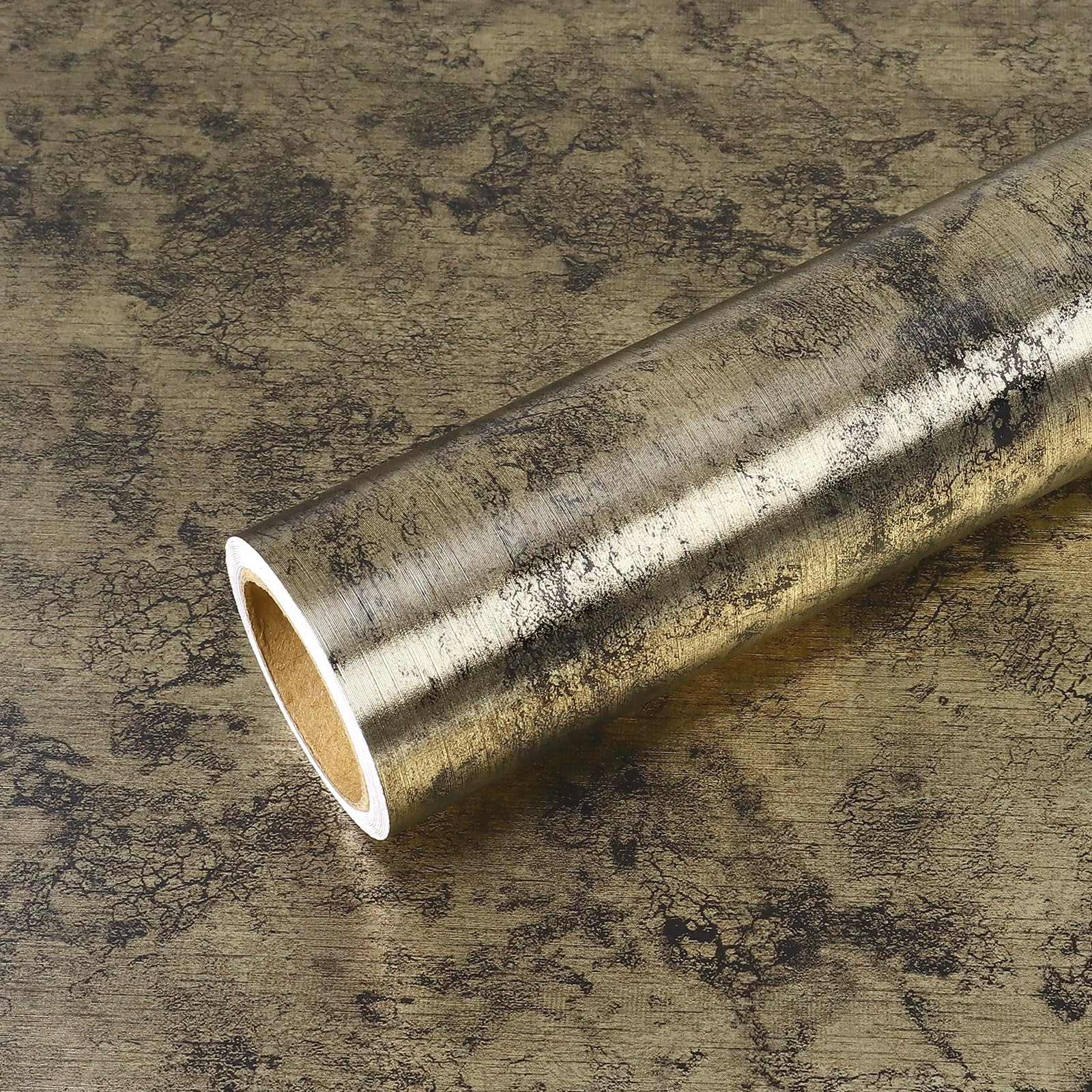 【送料無料】VEELIKE 金箔調 壁紙シール アンティークゴールド調 幅40cm x 3m シールタイプ 貼るだけ壁紙 インテリア リメイクシート カッティングシート 襖紙クロス 金属感 金色 ゴールド 和調 光沢 エレガント 剥がせる のり付き 色：金色、サイズ：幅40 cm x 長さ3 m