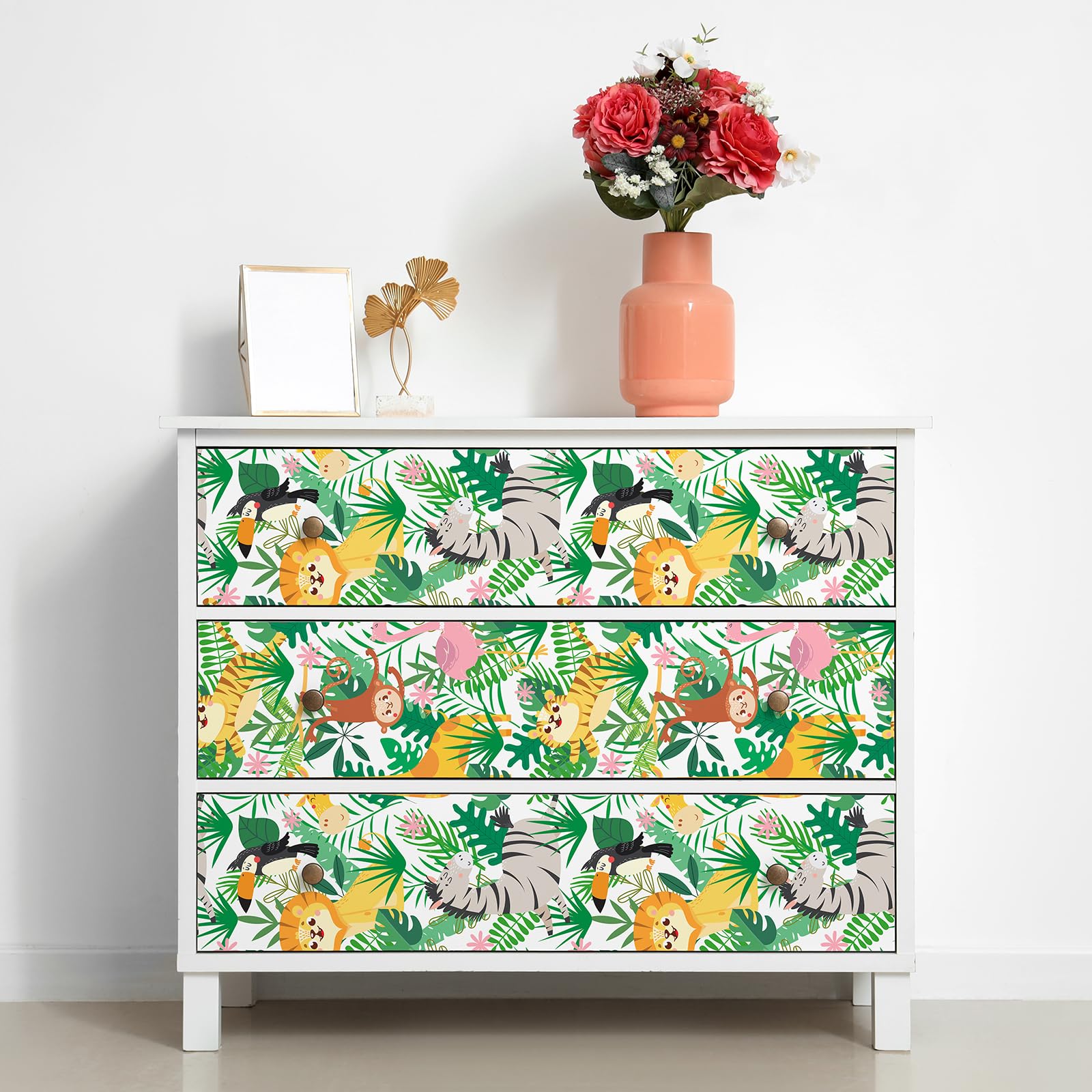 【送料無料】CHIHUT 壁紙 ウォールステッカー リメイクシート 44.5cmx2.6m 動物柄 猿 ライオン キリン ..