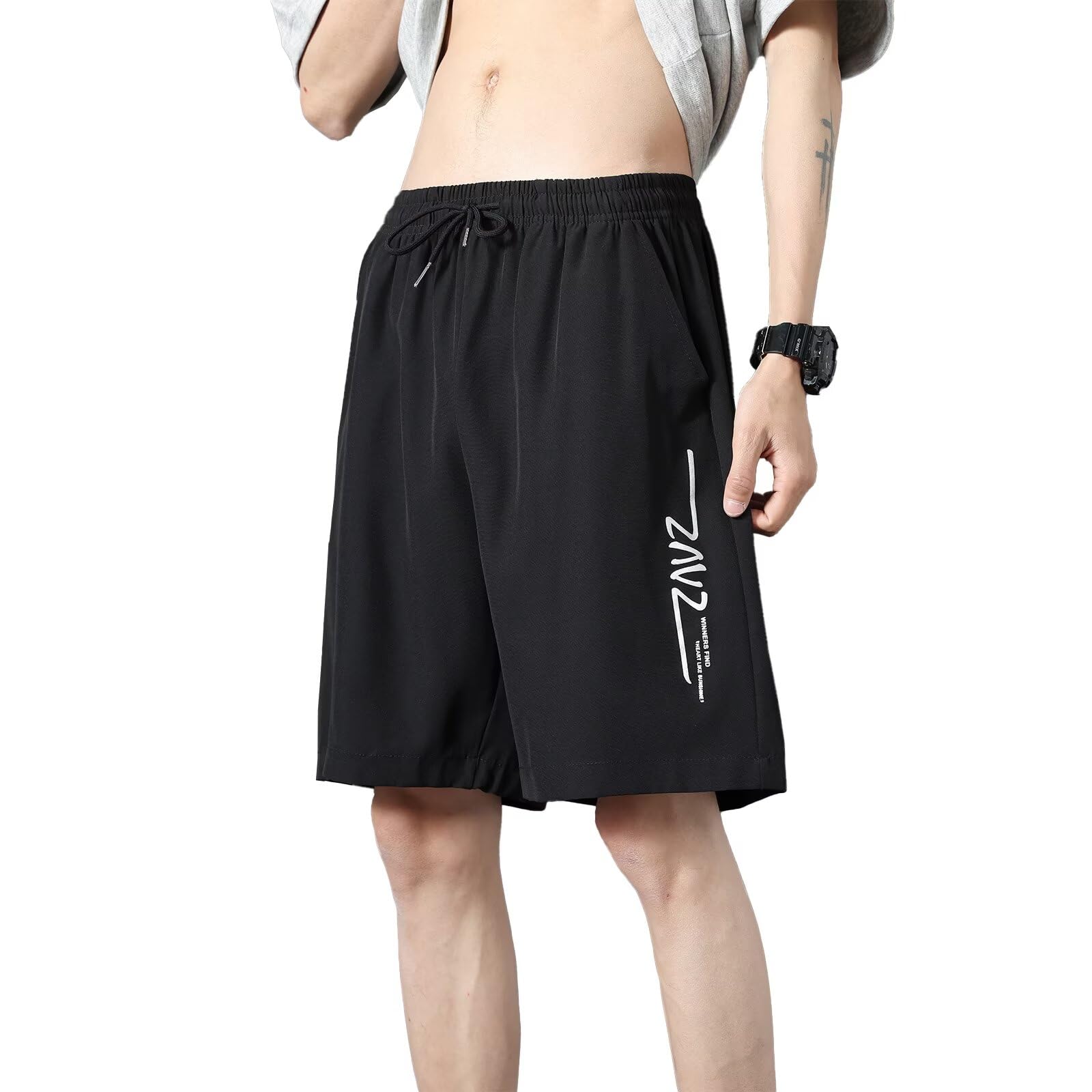 【送料無料】[Running sheep] ハーフパンツ メンズ 冷感 カジュアル 半ズボン ジャージ下 ショートパンツ スポーツ ハーフ フィットネスパンツ 夏服 [UVカット・通気速乾] 色：ブラック、サイズ：2XL