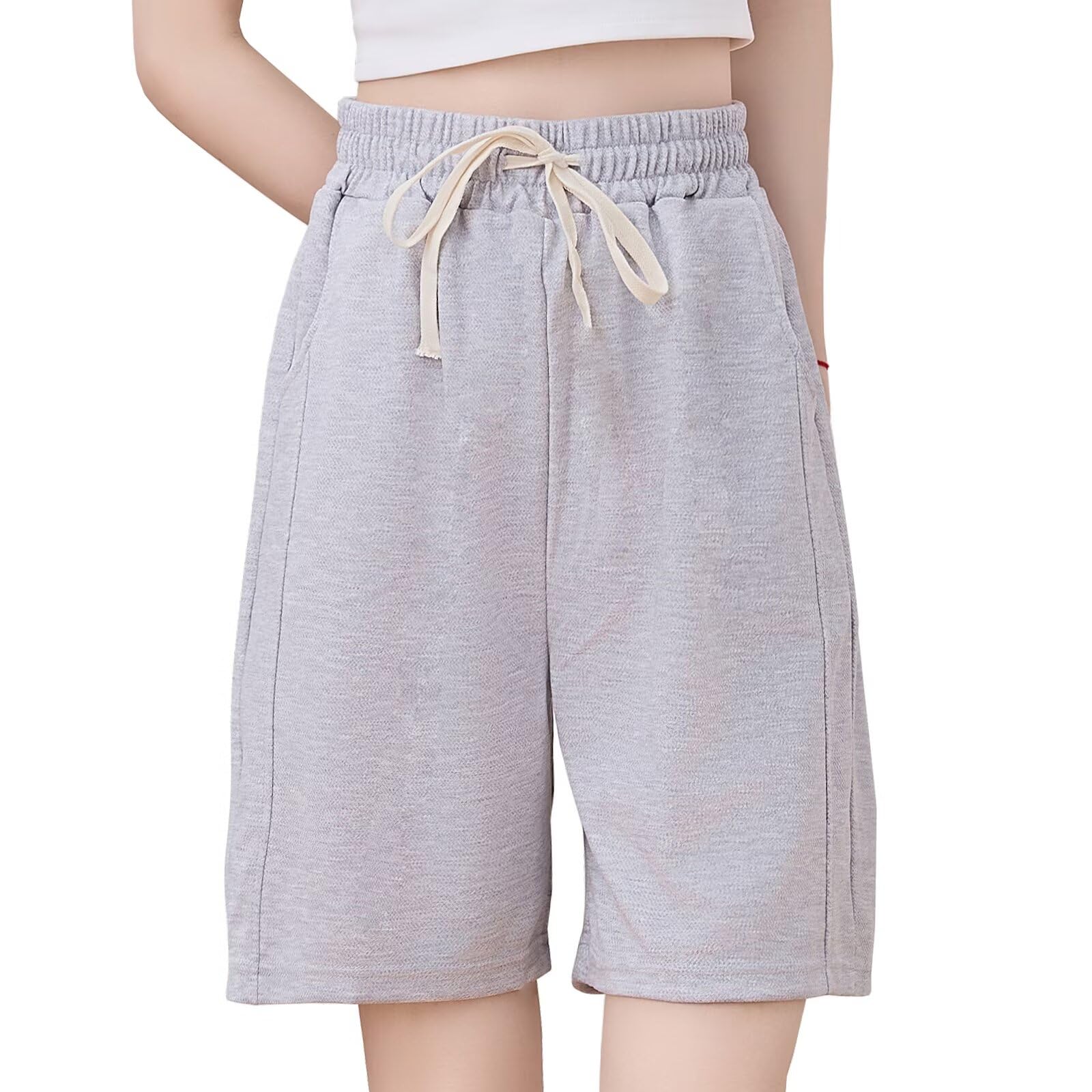 【送料無料】[Running sheep] ハーフパンツ レディース 夏 ハーフ ジャージ 下 スウェット ショートパンツ カジュアル 半ズボン 色：グレー、サイズ：M