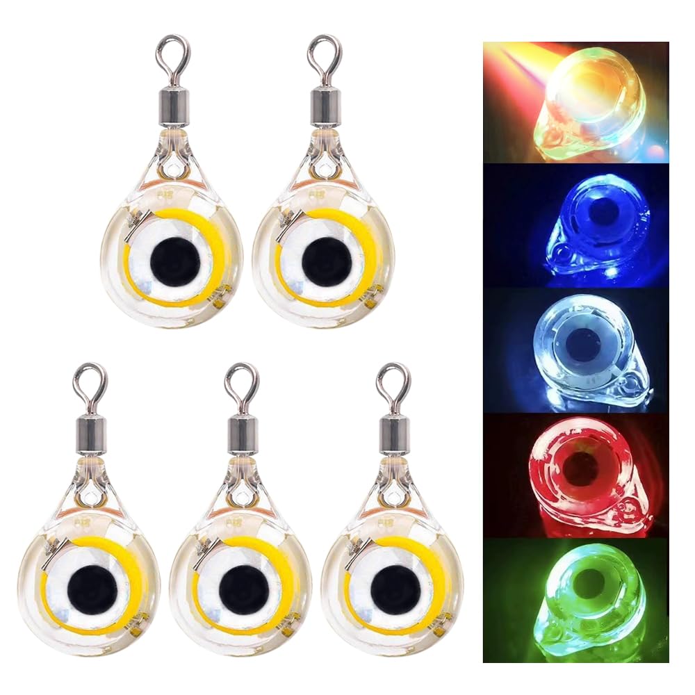 【送料無料】5個 フィッシュアイ型集魚灯 LED内蔵 自動点灯 水中用 太刀魚 イカ アジ釣りに最適 防水仕..