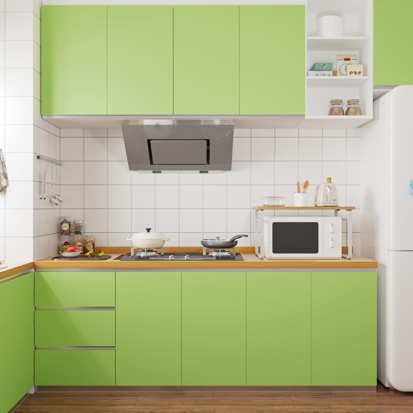 【送料無料】VaryPaper 壁紙シール 無地 カッティングシート リメイクシート ターコイズブルー のり付き40cm×8m 厚手 貼ってはがせる インテリア 壁補修 リフォーム キッチン 装飾シート ビニールシール 防水 防汚 耐熱 色：ライトグリーン、サイズ：幅40 cm x 長さ2 m