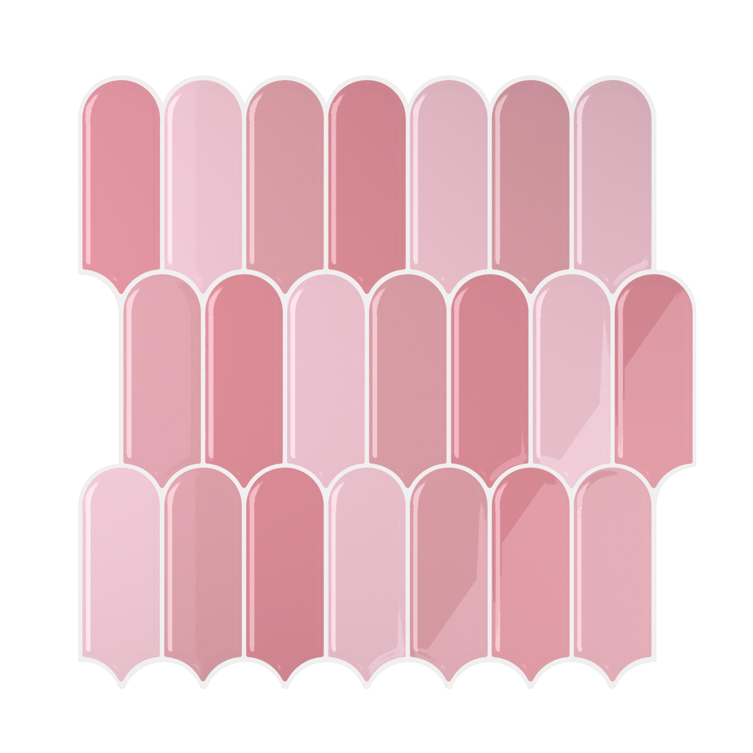 【送料無料】VEELIKE 3D 壁紙シール タイルシール タイルステッカー 貼るタイル キッチン 防水 ピンク 長い扇形 6枚セット 30x30cm コンロ周り リメイクシート パネルステッカー リアル 光沢 簡単DIY のり付き 剥がせる 耐熱 防汚 家具リメイク 賃貸 模様替え カット自由