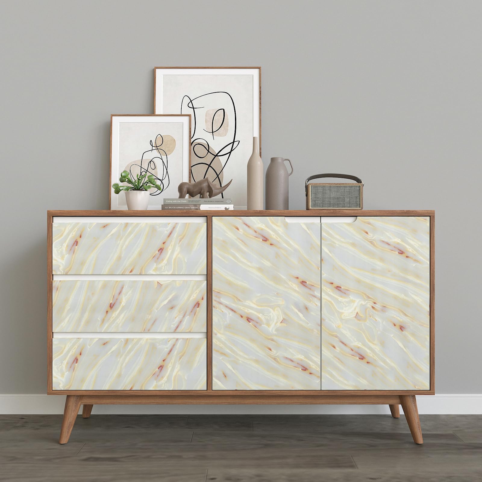 【送料無料】CHIHUT 壁紙シール リメイクシート カッティングシート 大理石 45cmx600cm 貼って剥がせる 白x金 粘着シート 防水/油汚れ防止 北欧風 おしゃれ マーブル調 ウォールステッカー インテリア キッチン トイレ 居間 リビング 寝室 色：白x金、サイズ：45x600cm