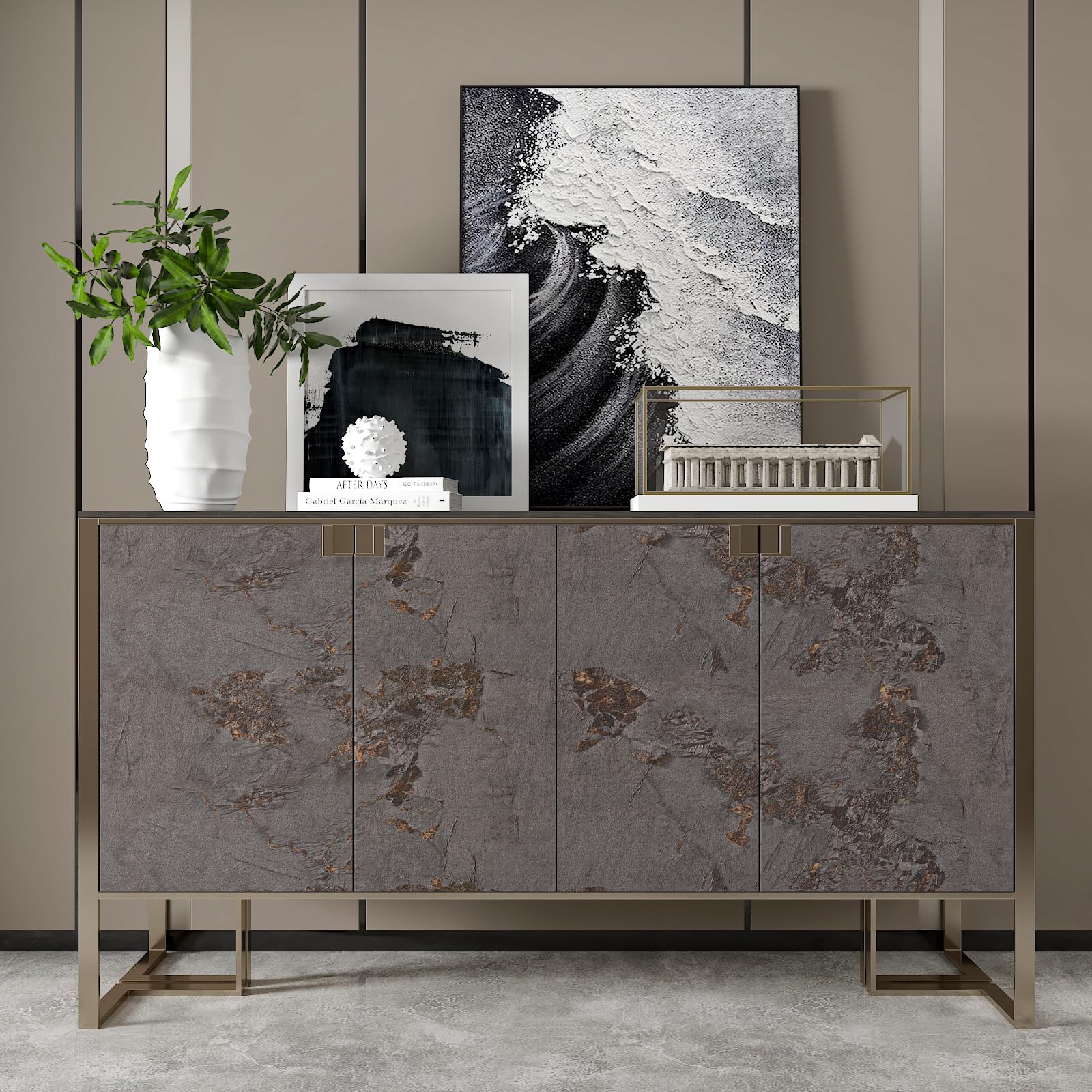 【送料無料】CHIHUT 壁紙シール リメイクシート 大理石シート グレーxゴールド マーブル調 はがせる 防水シート のり付き 30x260cm ふすま紙 壁クロス カッティングシート インテリア キッチン 寝室 浴室 部屋 リビング トイレ 賃貸 色：ダークグレー、サイズ：30x260cm