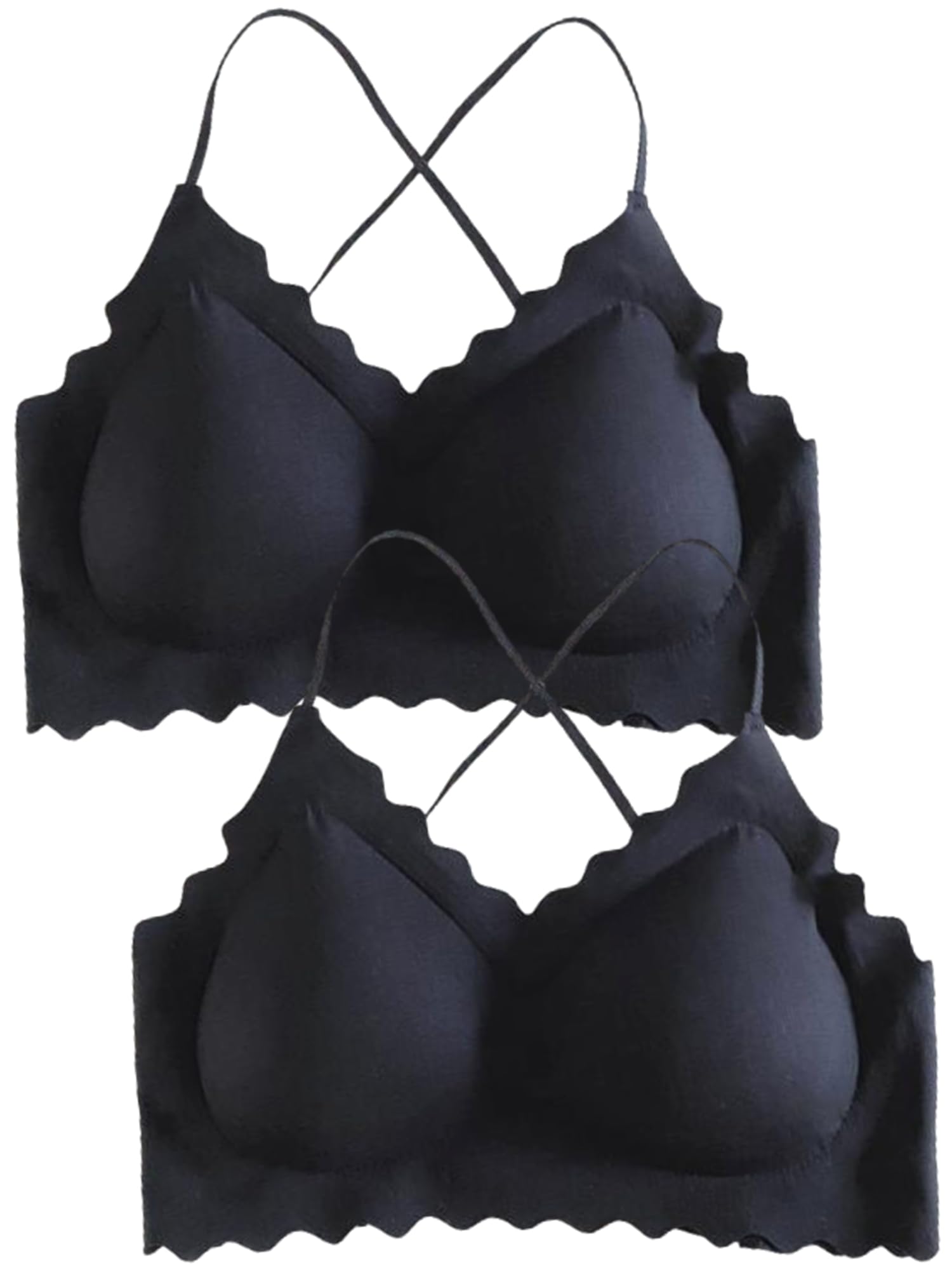 【送料無料】[Aquamie] シームレス ブラジャー ノンワイヤー 盛れる ブラ バッククロス 背中見せ かぶりタイプ 楽ちん カップ付き インナー レディース 色：ブラック 2枚組、サイズ：Free Size