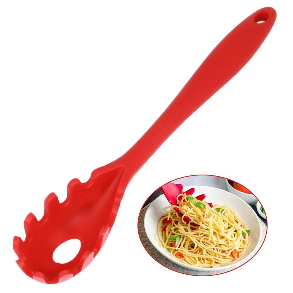 【送料無料】パスタスプーンシリカゲル麺スプーン高温に強い一体型設計パスタフィルター調理道具キッチン用品 色:レッド