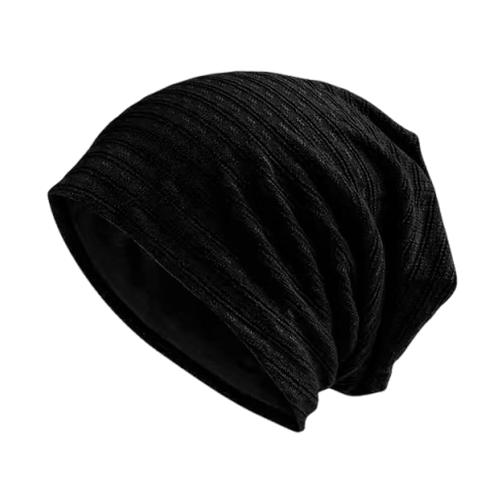 【送料無料】[ISHR] ニット帽 春夏秋用 コットン100％ 通気性 肌触り ニットキャップ 吸汗速乾 メンズ レディース コットン帽 ケア帽子 抗菌防臭 薄手 ストレッチ性 柔らかい 防風 男女兼用 色：ブラック、サイズ：54.5-64.0 cm