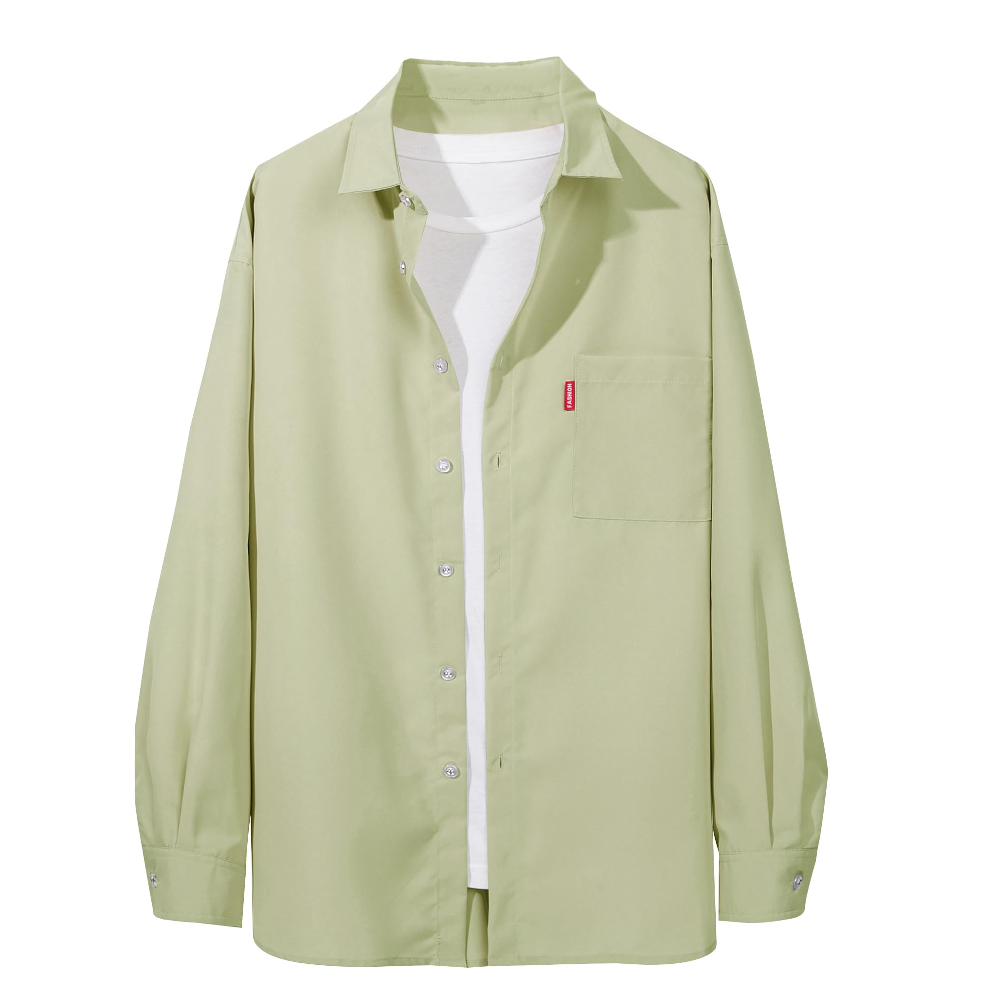 【送料無料】[Metakey] シャツ メンズ 半袖 長袖 カジュアル 夏 薄手 無地 ゆったり おしゃれ 大きいサイズ 人気 春夏秋 対応 色：#125:ライトグリーン、サイズ：2XL