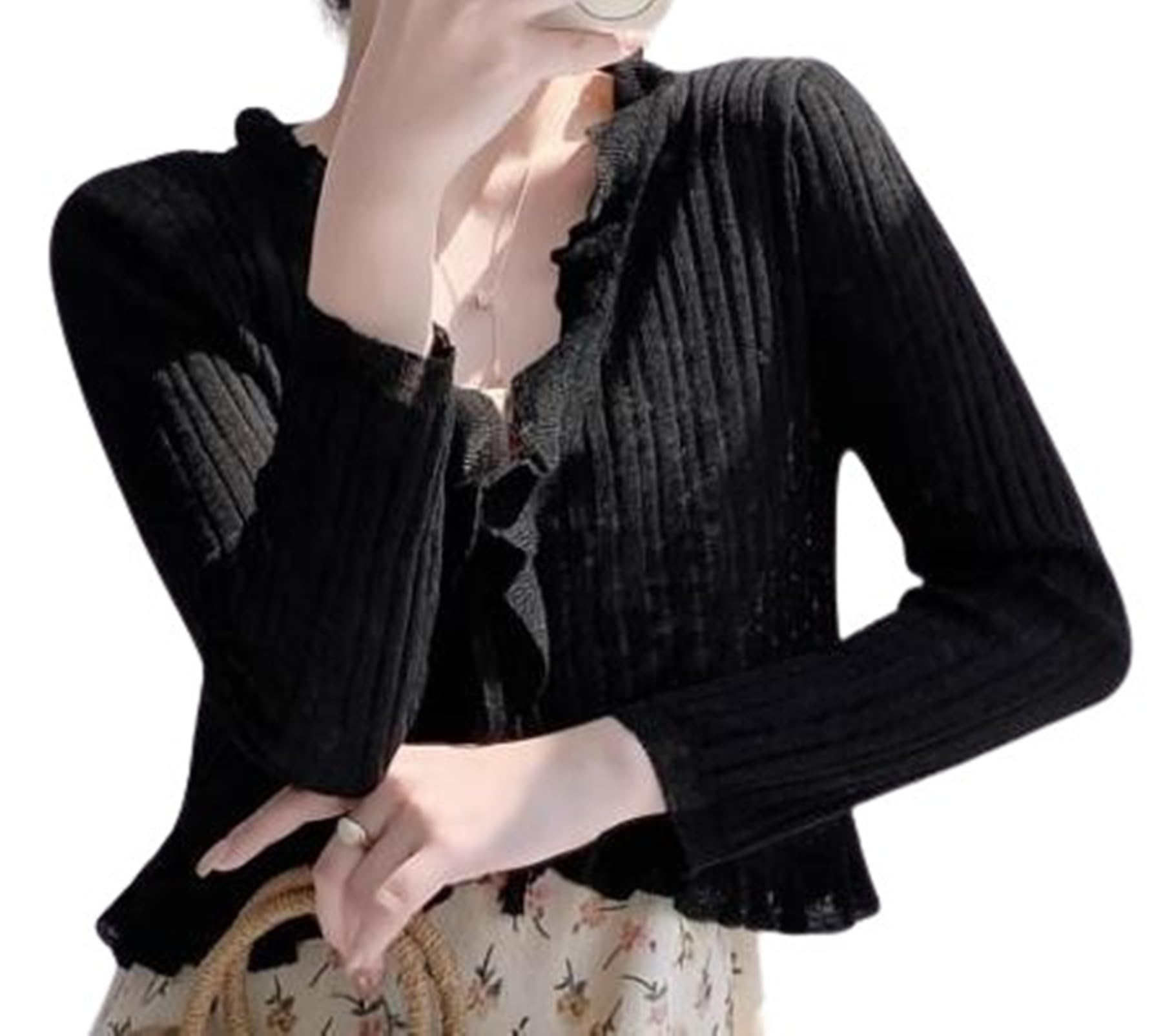 【送料無料】[トーアソーア] ボレロ カーディガン レディース 薄手 長袖 ショート丈 透かし 前 リボン ..