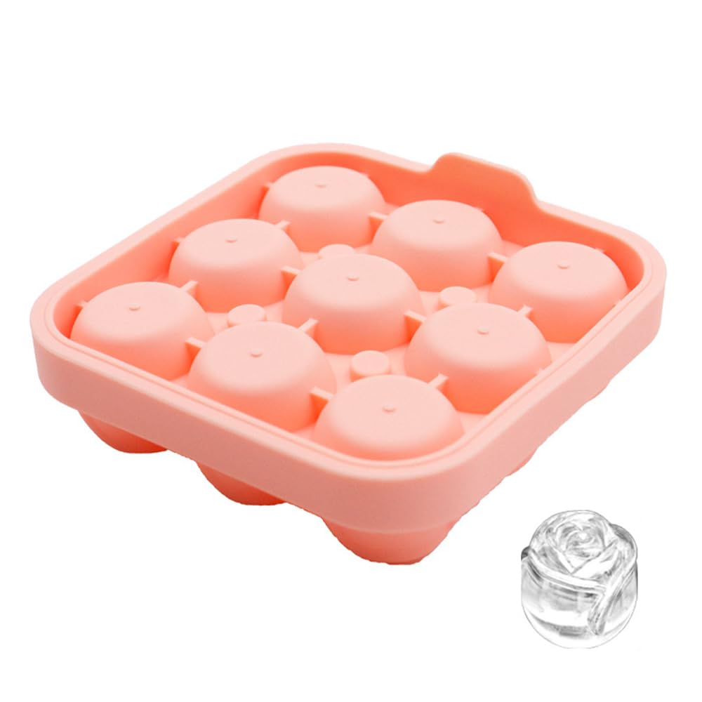 【送料無料】アイストレイ シリコン製 ローズ アイスキューブ型 3Dローズ型 蓋付き 取り外し簡単アイスボールメーカー ジュース/チョコレート/アイスコーヒー/ウイスキー用 色：ピーチピンク