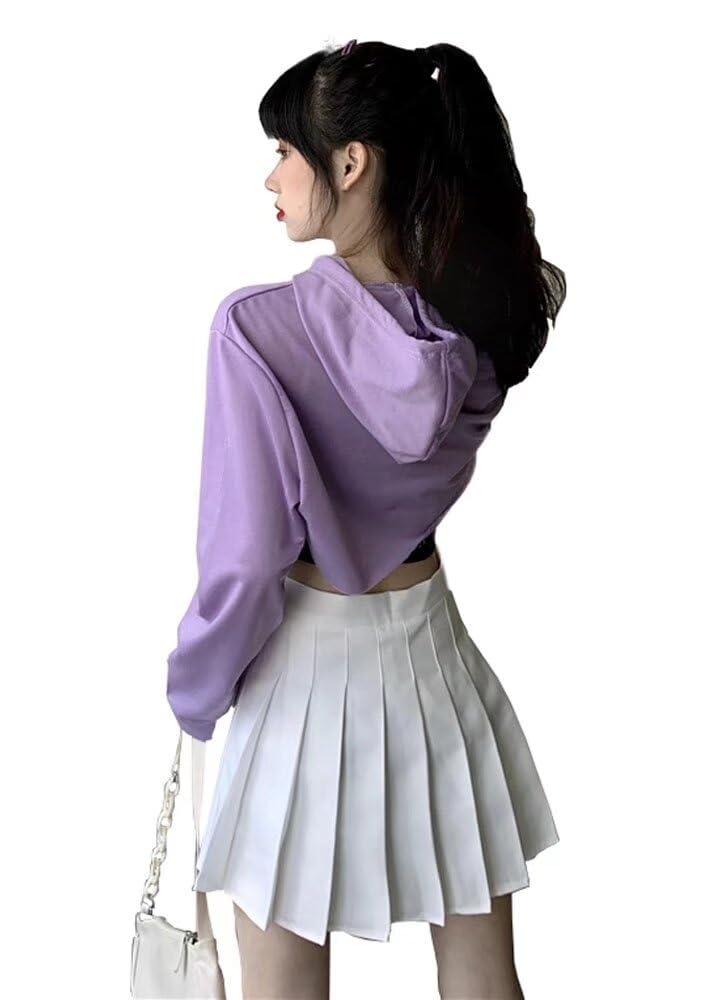 【送料無料】[Quntum A.E] ダンストップス レディース へそ出し パーカー キャミ 原宿系 ショート丈 トップス ダンス衣装 イベント ステージ衣装 ダンスウェア ヒップホップ 練習着 舞台服 クロップド丈 色：パープル、サイズ：XL