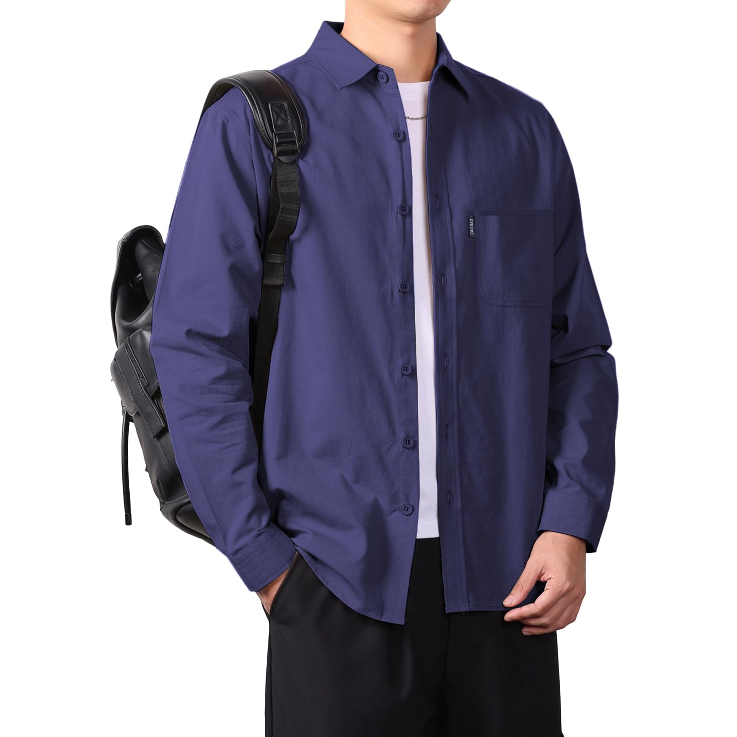 【送料無料】[Metakey] シャツ メンズ 七分袖 長袖 夏服 カジュアル 無地 ビジネスカジュアル対応 オックスフォード 涼感 汗染み防止 シンプル オシャレ 人気 春夏秋 服 色：10#:紺色、サイズ：2XL