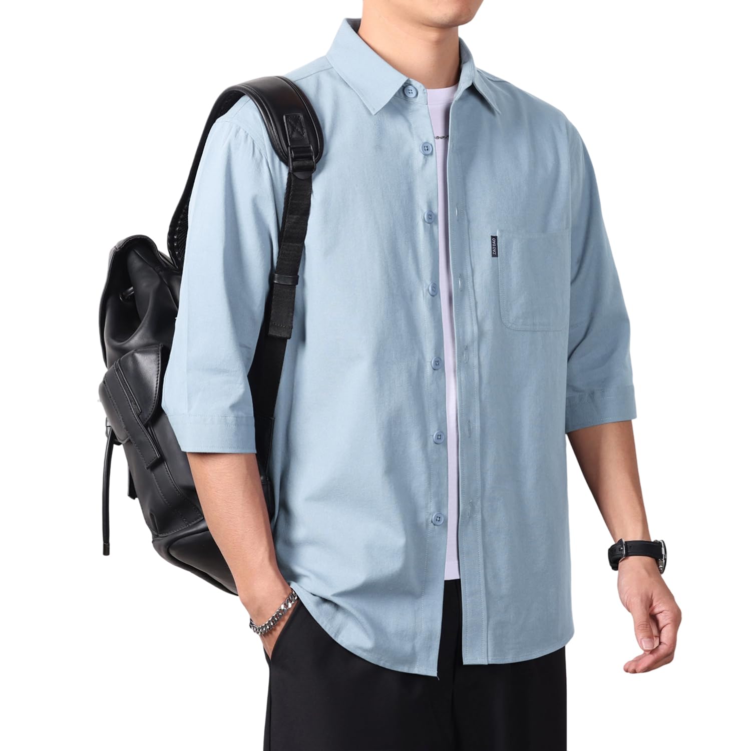 【送料無料】[Metakey] シャツ メンズ 七分袖 長袖 夏服 カジュアル 無地 ビジネスカジュアル対応 オックスフォード 涼感 汗染み防止 シンプル オシャレ 人気 春夏秋 服 色：07#:てんあおいろ、サイズ：3XL