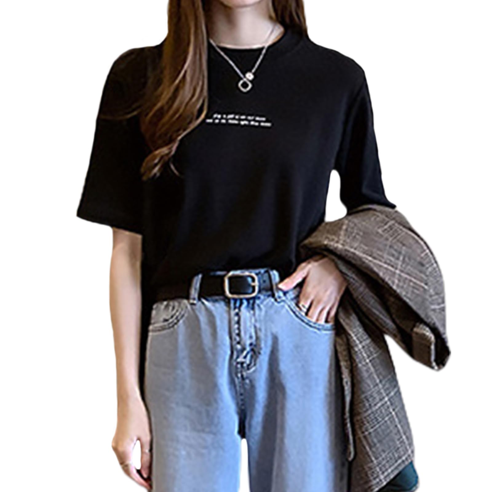 【送料無料】[TeMibery Lyric] tシャツ レディース クルーネック カジュアル トップス ロゴ プリント ..