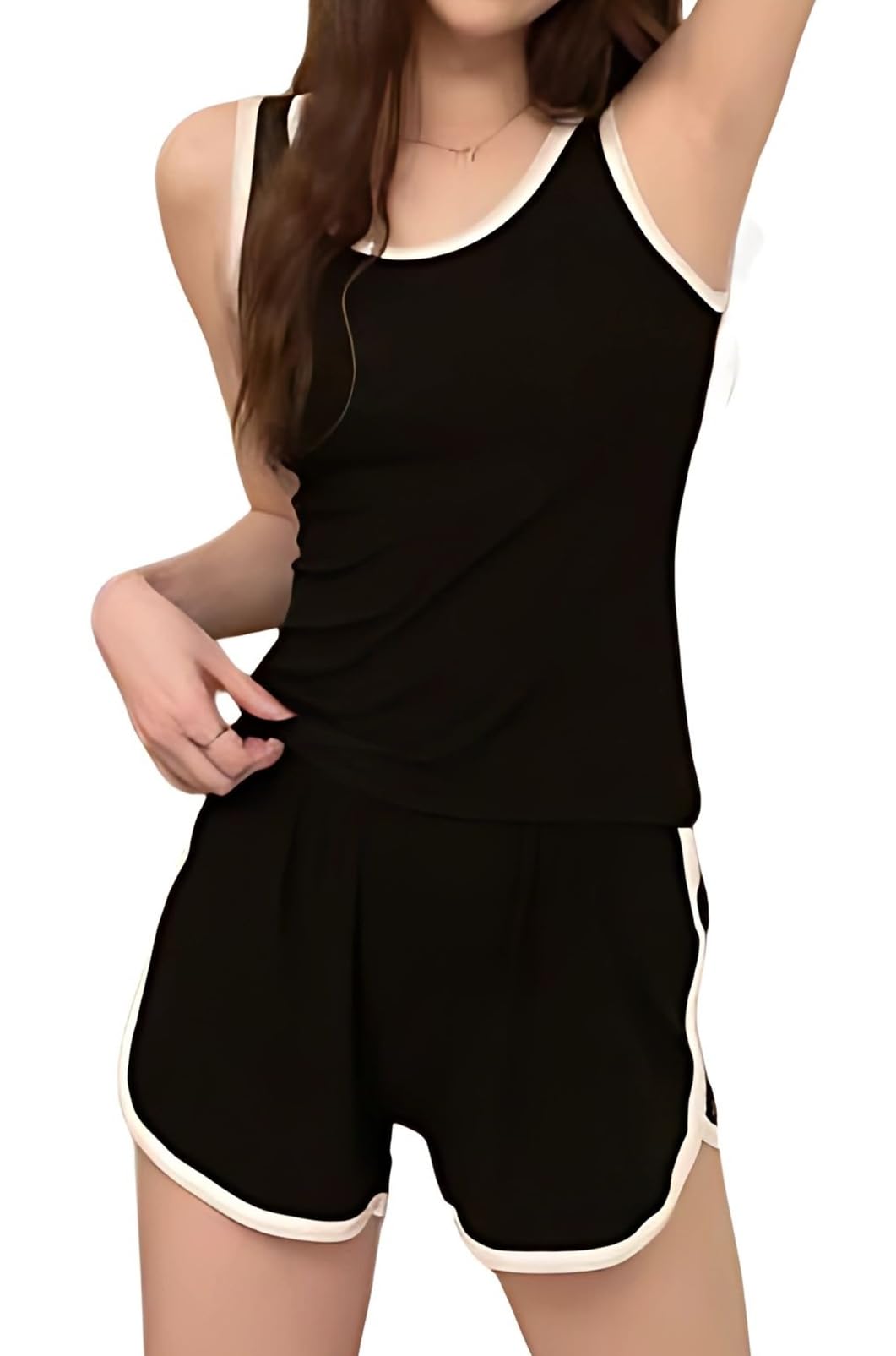 【送料無料】[toasoa] セットアップ レディース カジュアル ショートパンツ タンクトップ 上下 セット カップ付き 色：ブラック、サイズ：L