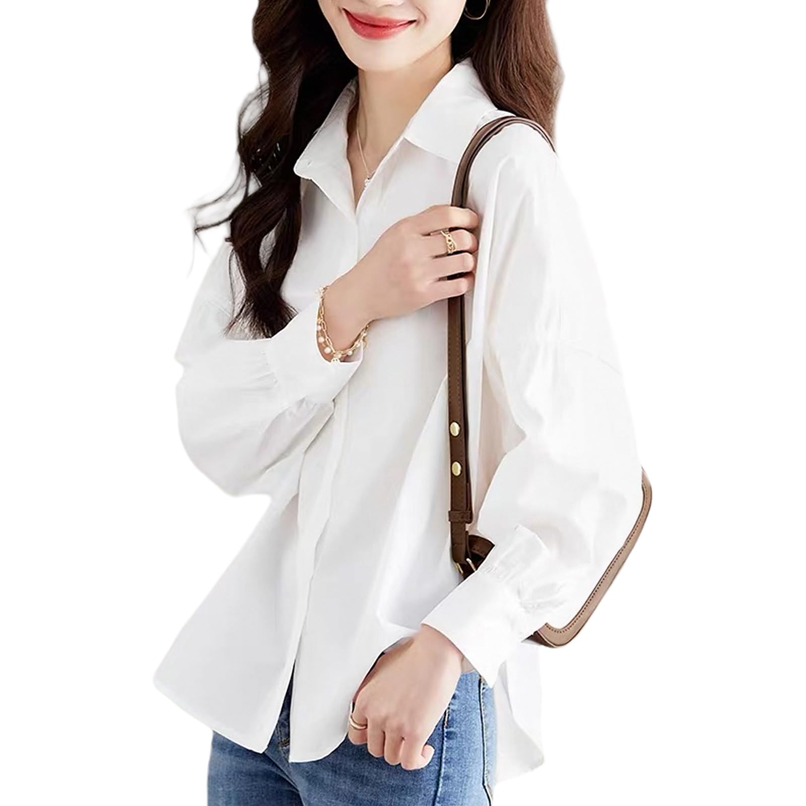 【送料無料】[TeMibery Lyric] シャツ レディース ブラウス Vネック 折り襟 七分袖 カットソー トップ..