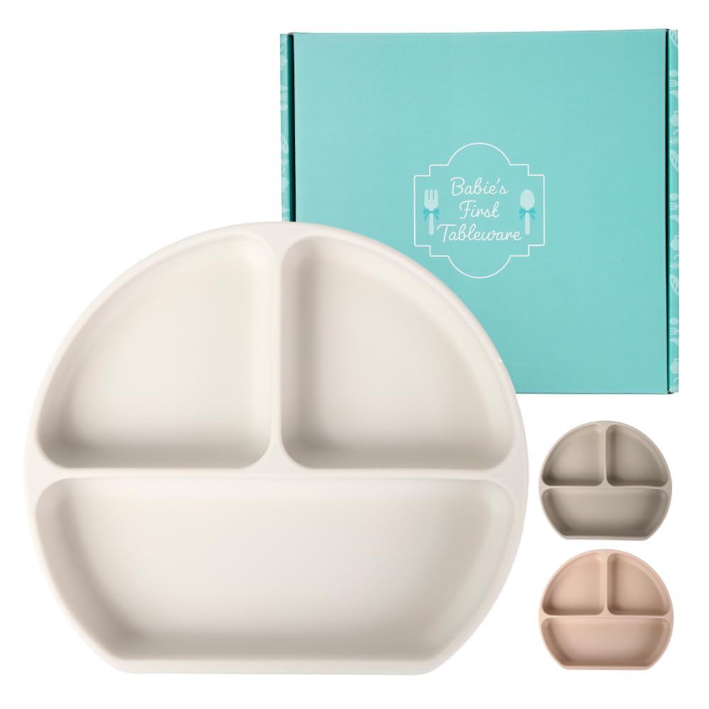 【送料無料】ベビー 食器 吸盤付き ひっくり返らない シリコンプレート プレート ギフトBOX 付き 【SOWAKA】 色:グレー、サイズ:大