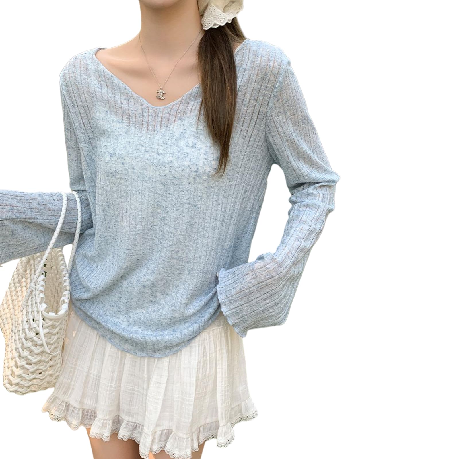 【送料無料】[Guooryvner] グオーリーブナー tシャツ レディース vネック カジュアル トップス フリル ..