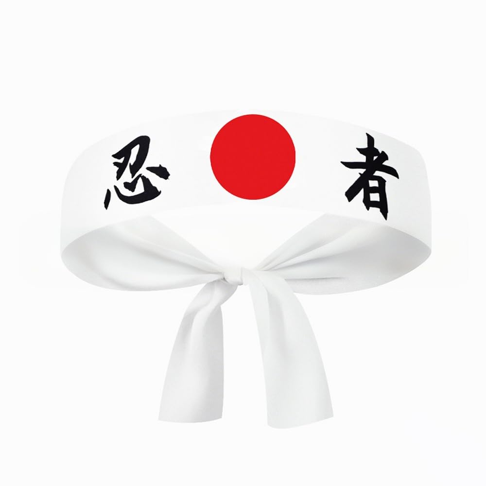 【送料無料】必勝ハチマキ 応援専用 受験合格や選挙 運動会の勝負で大活躍 色：円赤白忍者、サイズ：92cm